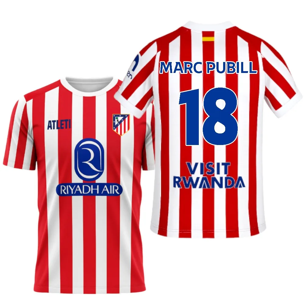 Atletico de Madrid - Camiseta Oficial 25/26 | Marc Pubill #18 | Primera Equipación | Rayas Rojas y Blancas Hombre Adulto