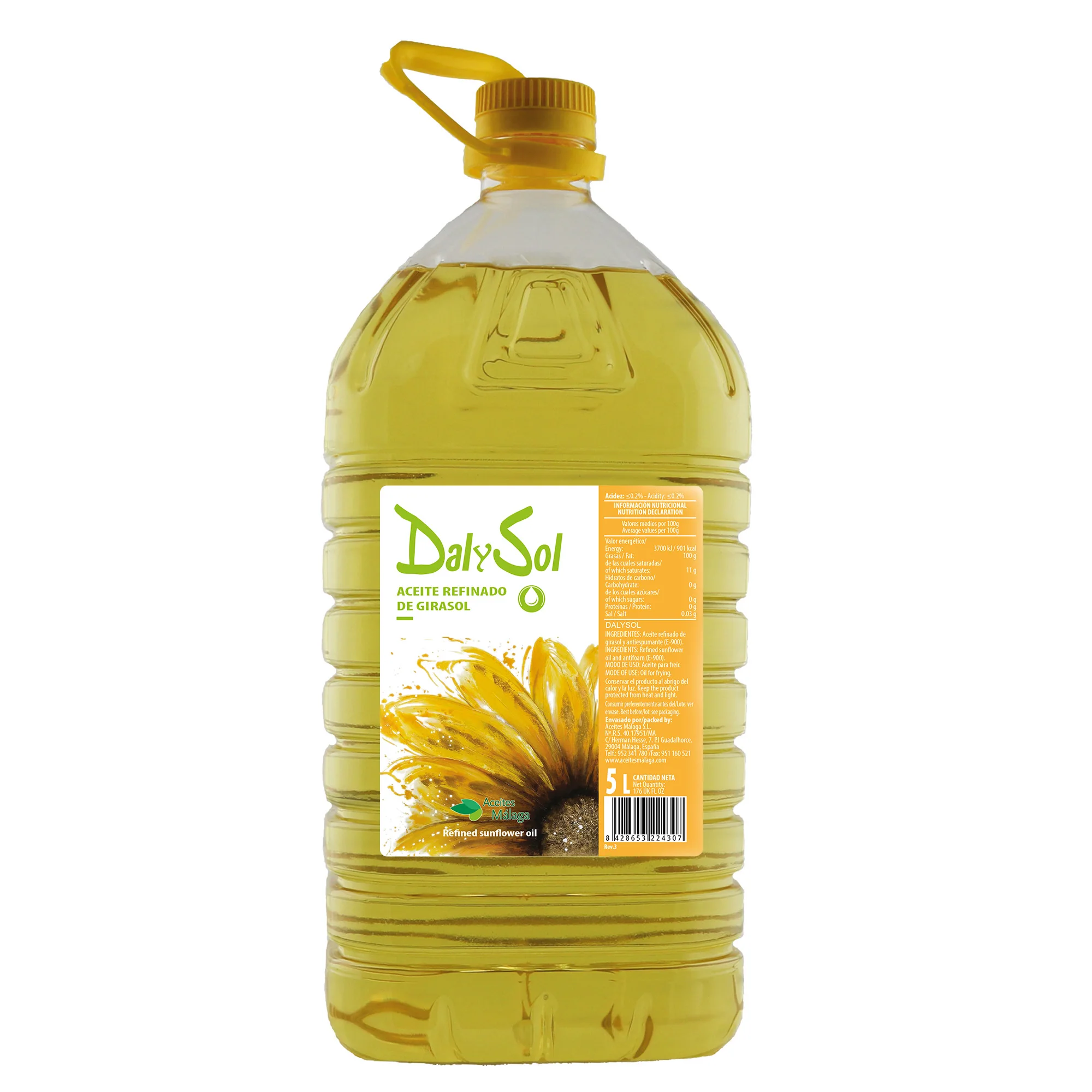 DALYSOL ACEITE REFINADO DE GIRASOL | GARRAFA PET 5 L ASA AMARILLA | NEUTRO Y VERSÁTIL | FRITURAS Y COCINA DIARIA