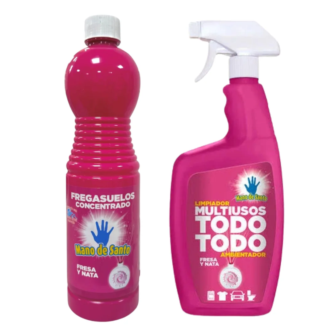 Santo limpiador desengrasante de manos pack de 2 - limpiador multiusos crema de fresa o aroma floral + limpiador de suelos concentrado aroma de fresa y nata - fácil limpieza para el hogar