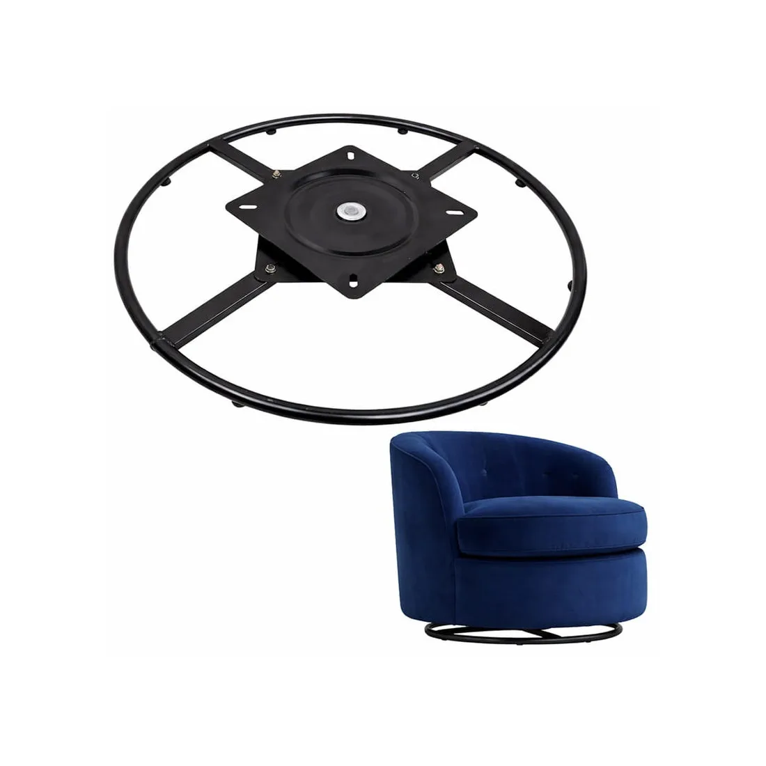 Q&Q - Base giratoria 360º para sillón con plato giratorio de acero, diámetro 600 mm, capacidad de carga hasta 150 kg, color negro, ideal para convertir sillones estáticos en giratorios