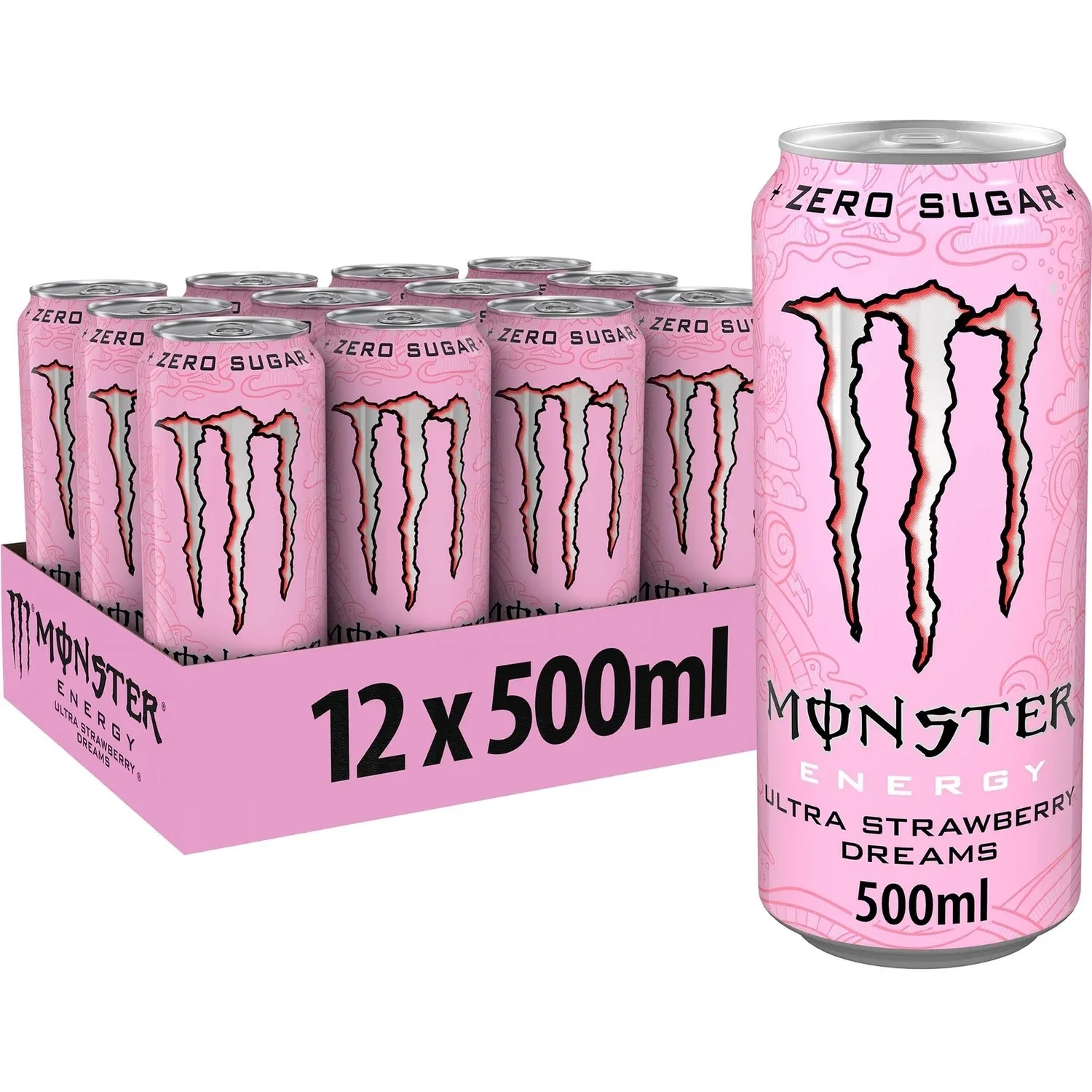 MONSTER ULTRA STRAWBERRY Sabor fresa - Latas 500ml- Pack 12 unidades