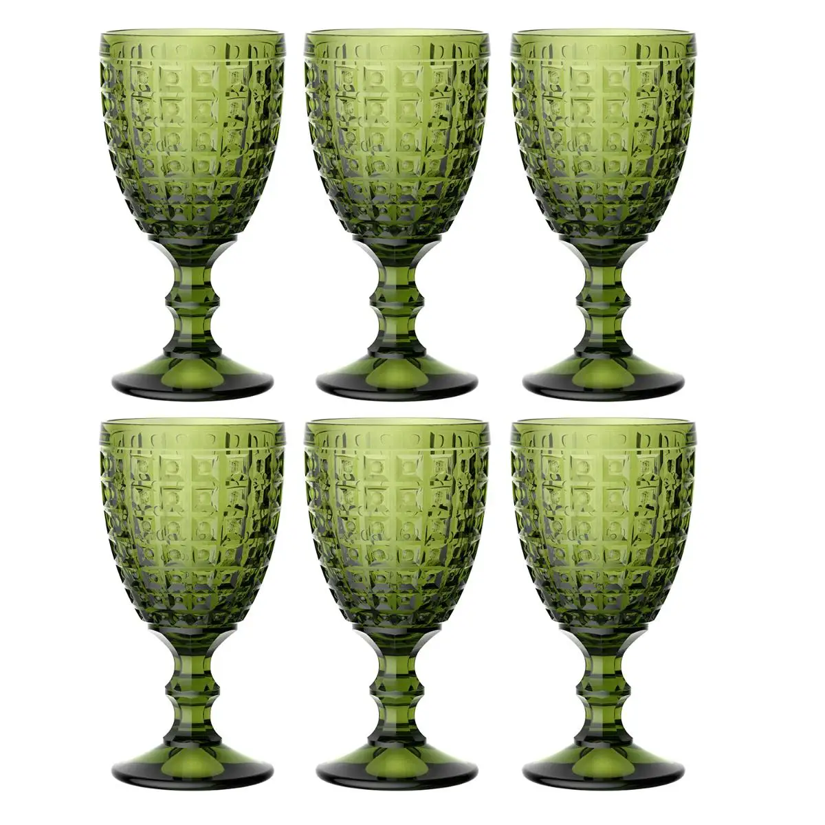 LA BOUCHÉE BY LA CARTUJA DE SEVILLA ALMA Set 6 Glass glasses 30CL green relief easy to clean eco-friendly, healthy 100% Material, hygienic 100%, non-porous, long lasting, recycled 100% Material suitable fridge 6 cups embossed glass color m