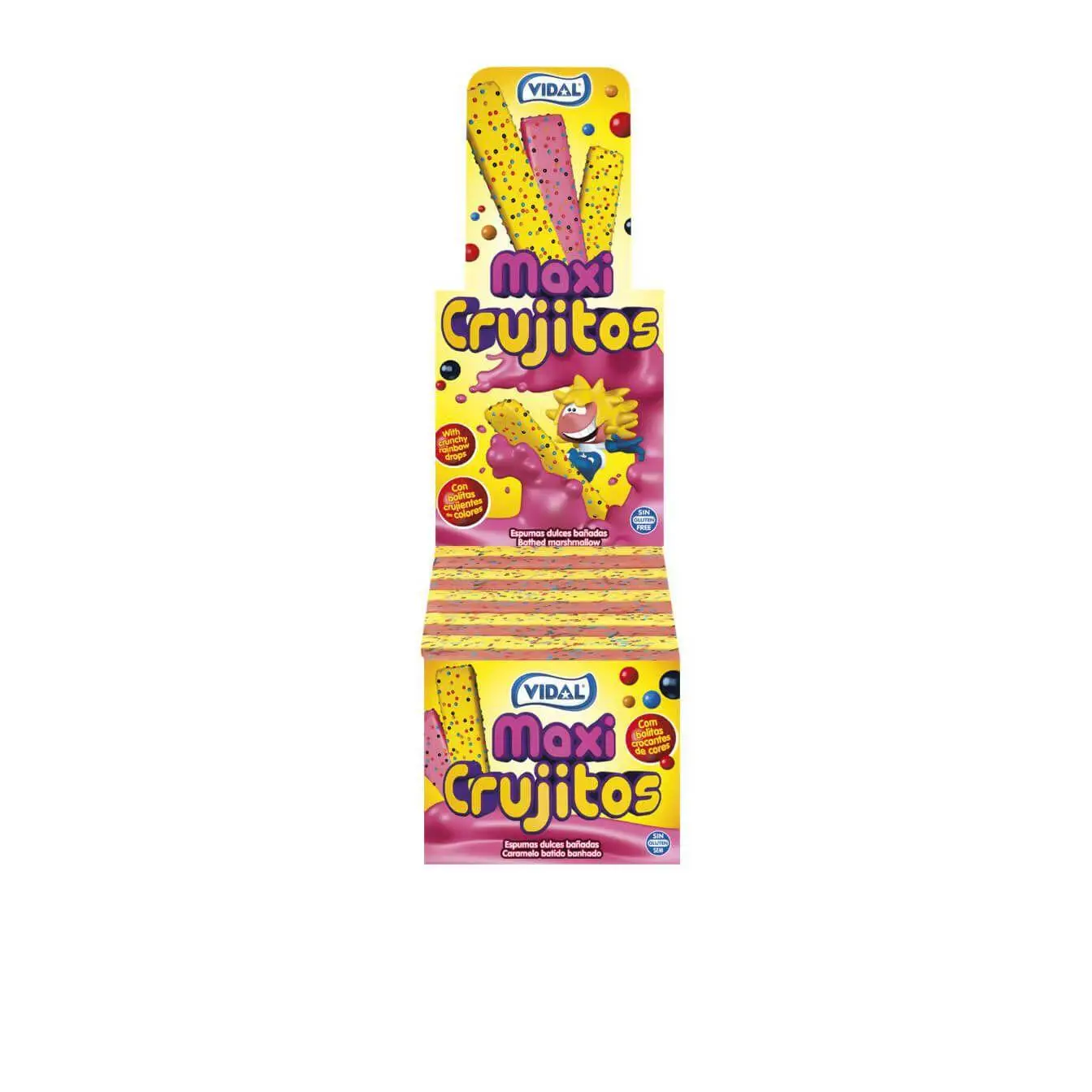 Vidal Maxicrujitos de Colores Estuche 855 G - Deliciosas Nubes con Cobertura Especial Sabor Fresa y Vainilla - Cubierta de Crujientes Bolitas de Caram