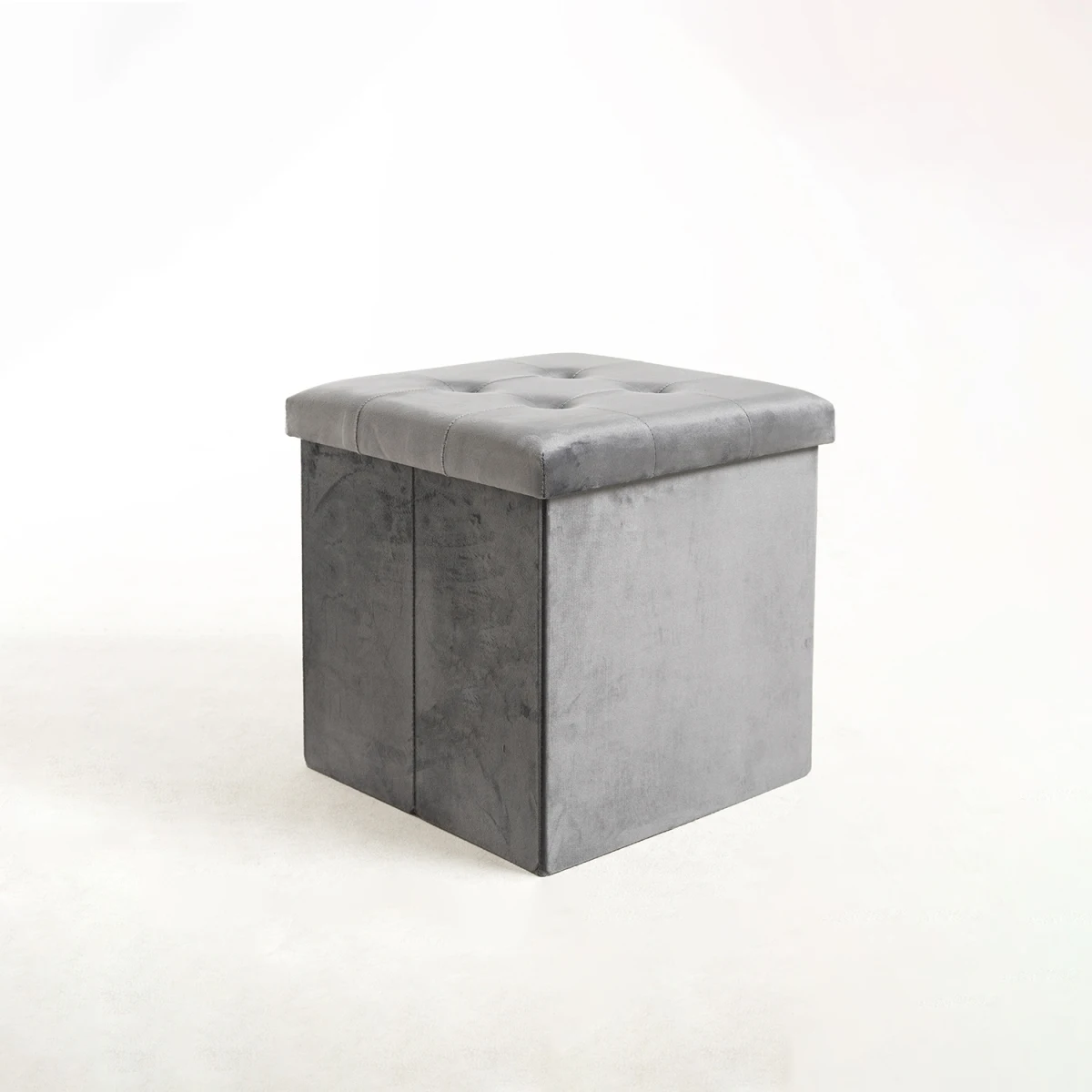 Taburete Plegable de Terciopelo 38x38x38 cm | Reposapiés y Puff de Almacenaje Cuadrado con Tapa | Urban Living | POPPY&MARTI