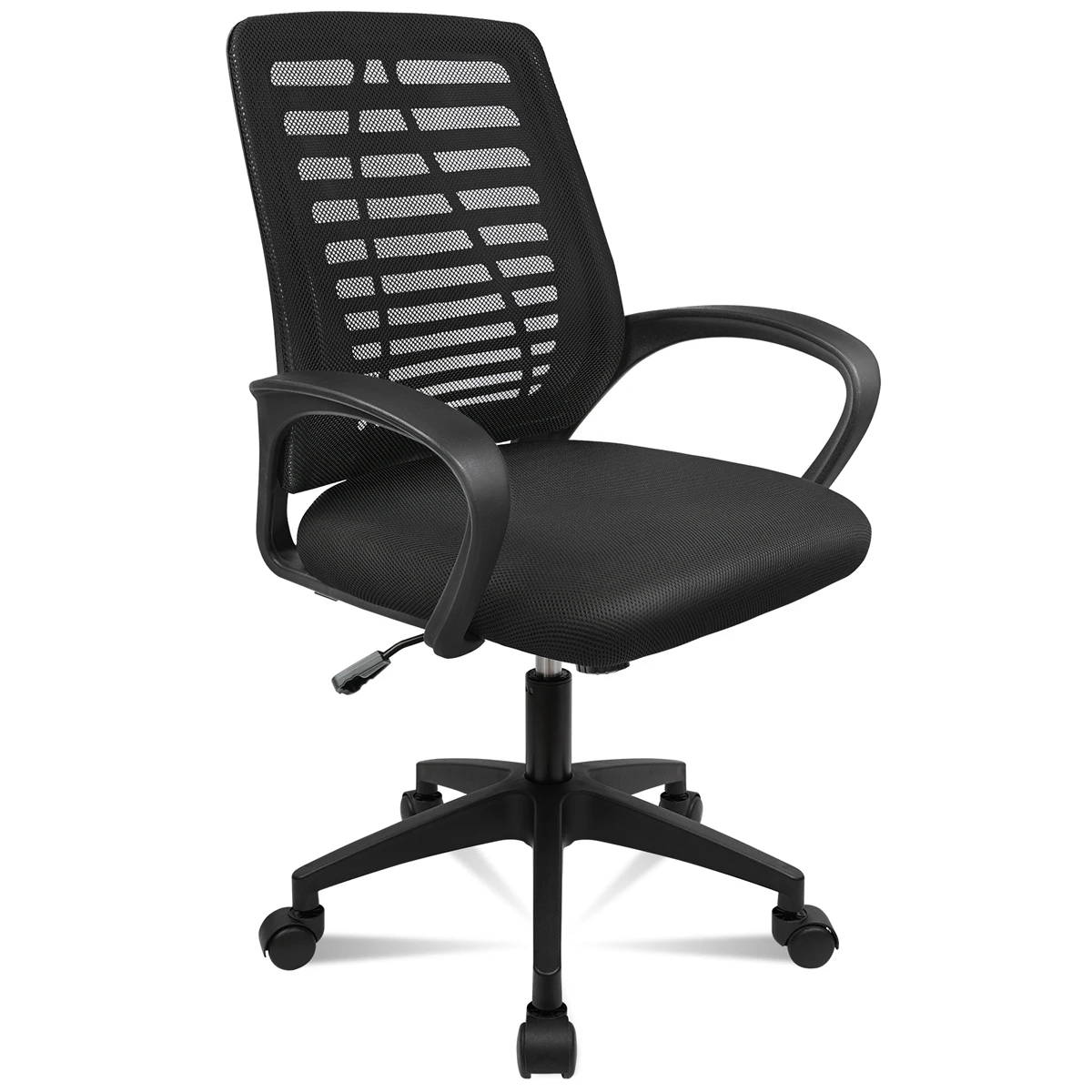 T-lovendo ergonomic office chair or desk with wheels and Lumbar support. Ideal computer and office. Swivel and with breathable fabric. Black