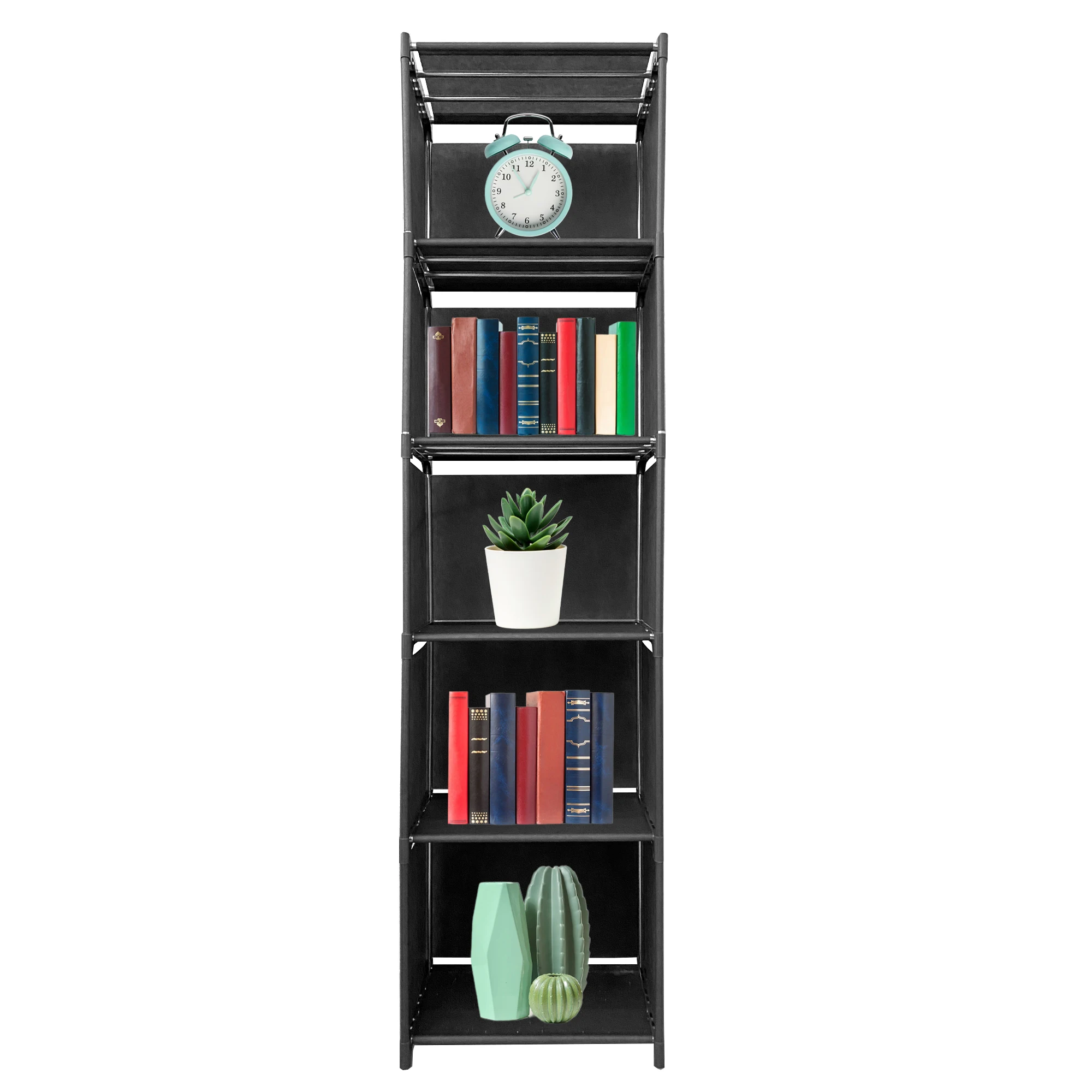 Modular Shelving 6 Heights 5 Holes Nyana Home Pvc/Fabric Home Organization Bookcase Shoe Rack Storage Books Toys Bedroom Living Room Office Gray Color