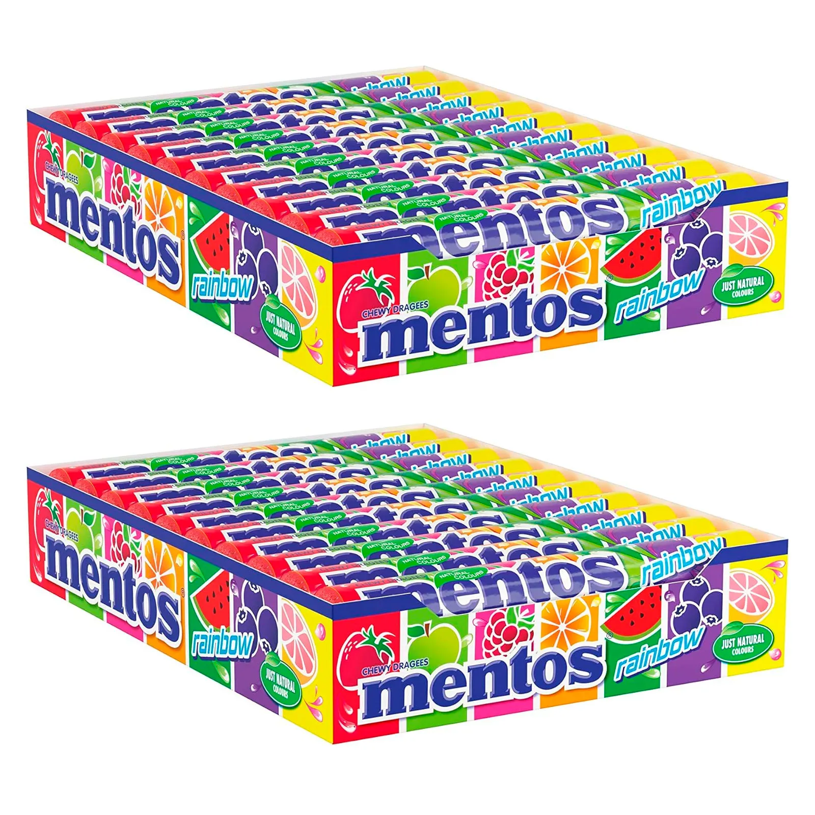 Deliex - Mentos Rainbow, Caramelo Masticable 40 unidades de 38 gr, caramelos redondos masticables de una crujiente capa exterior y un interior blando (2, Rainbow)