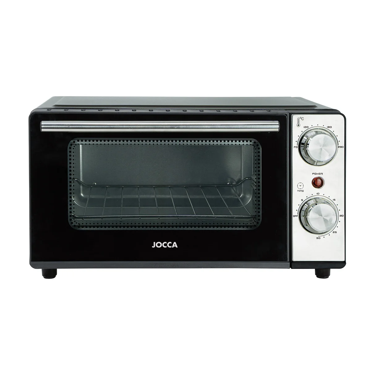 Horno Jocca de sobremesa, eléctrico y portátil con capacidad de 11L, 650W de potencia, temporizador de 30 minutos, regularizador de temperatura hasta 230ºC, elementos calefactores de acero inoxidable