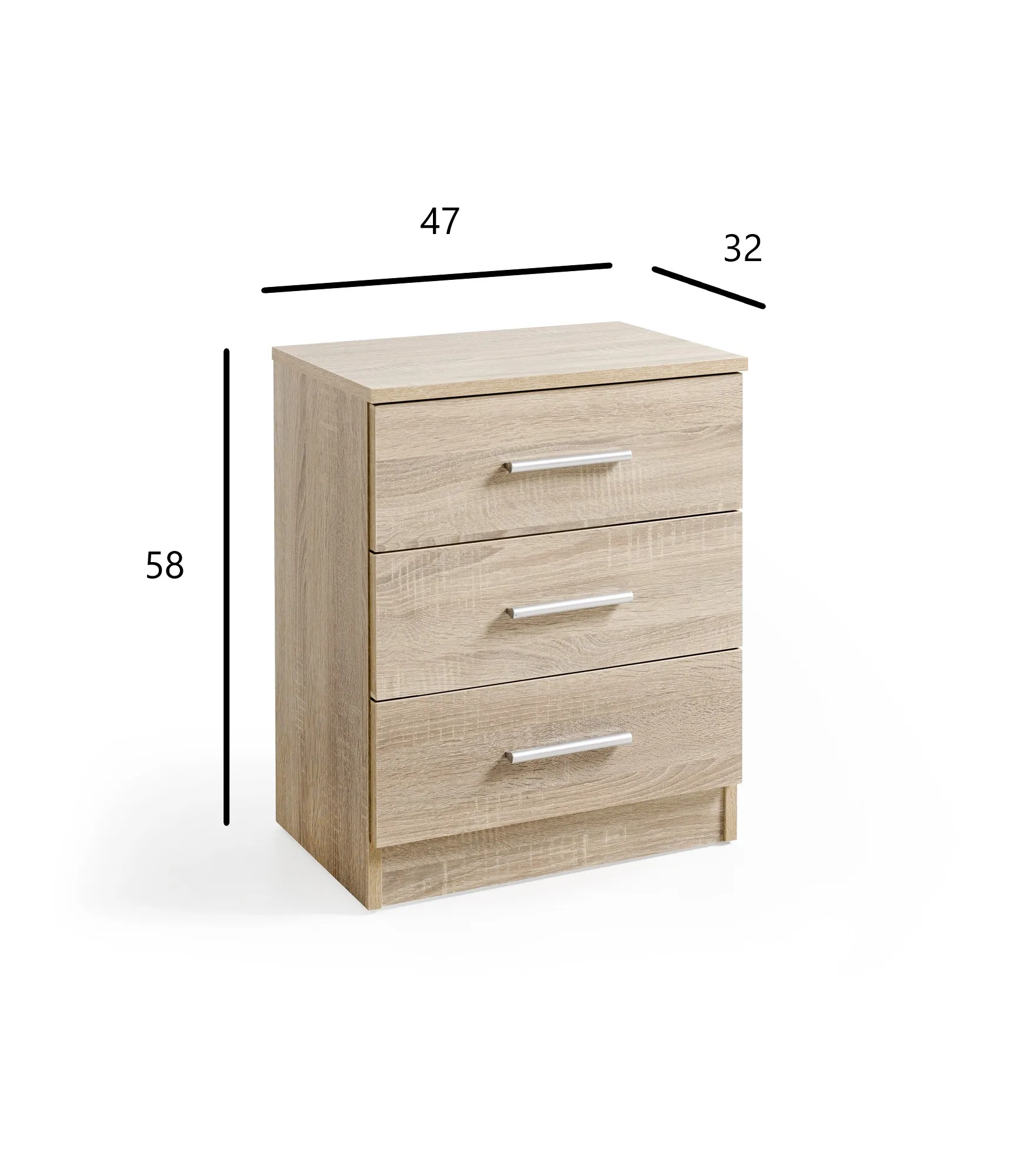 Kamibia |   Oak Color 3 Drawers Nightstand. Transport Included.