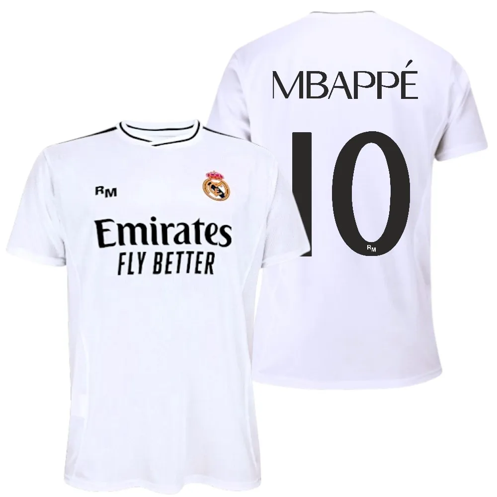 Real Madrid C.F. - Camiseta Fútbol Replica Oficial Temporada 24-25 | Blanca | Mbappé 10 | Equipación Aficionado Transpirable | Camiseta Futbol Hombre Niño | Diseño Deportivo Real Madrid