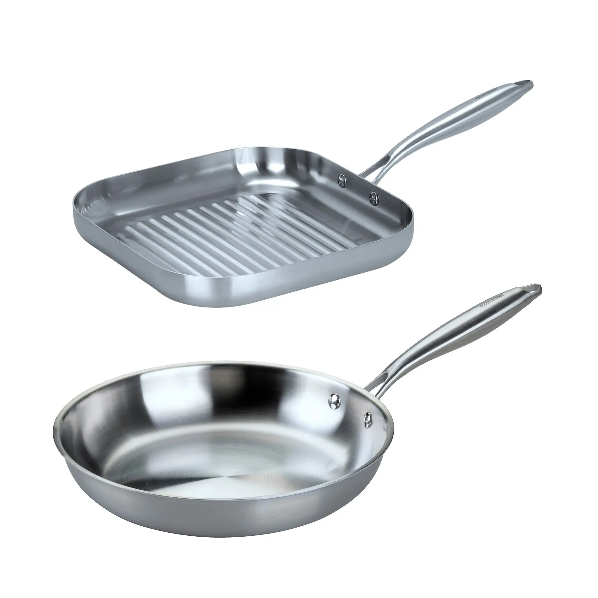 Fackelmann Vita3 Set de Sartenes, incluye Sartén 26 cm y Grill 28 cm, Acero Inoxidable Triply sin Antiadherente, Libre de PFA, Aptas para Inducción y todo tipo de Cocinas, Aptas para Lavavajillas