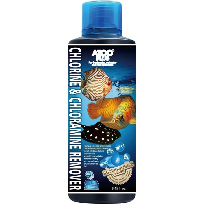 Azoo Cloro & Cloramine 250ml - Neutralizador de Cloro y Cloraminas - Acondicionador de Agua de Acuario - Anticloro para Acuarios - Control de Calidad del Agua