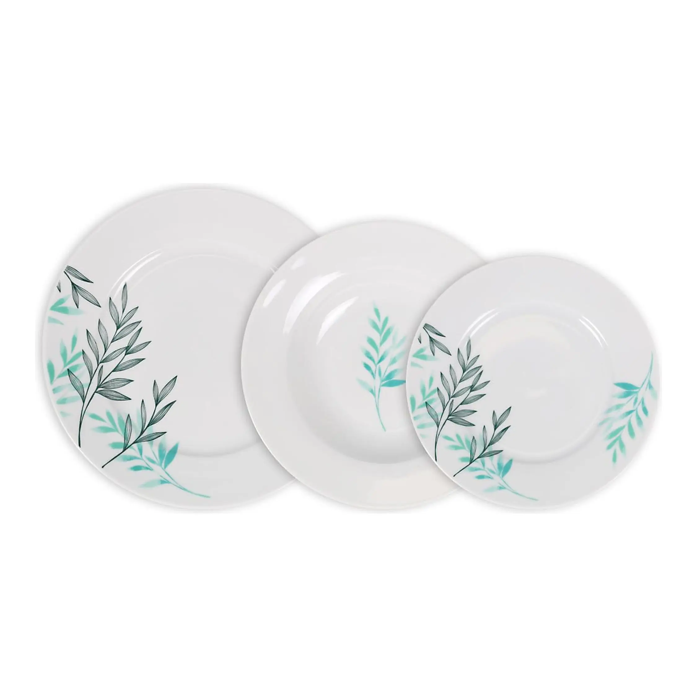 La Mediterránea - Vajilla completa 18 Piezas de Porcelana, Incluye 6 Platos Llanos de (24 cm), 6 Platos Hondos de (21,5 cm) y 6 Platos de Postre de (19 cm)