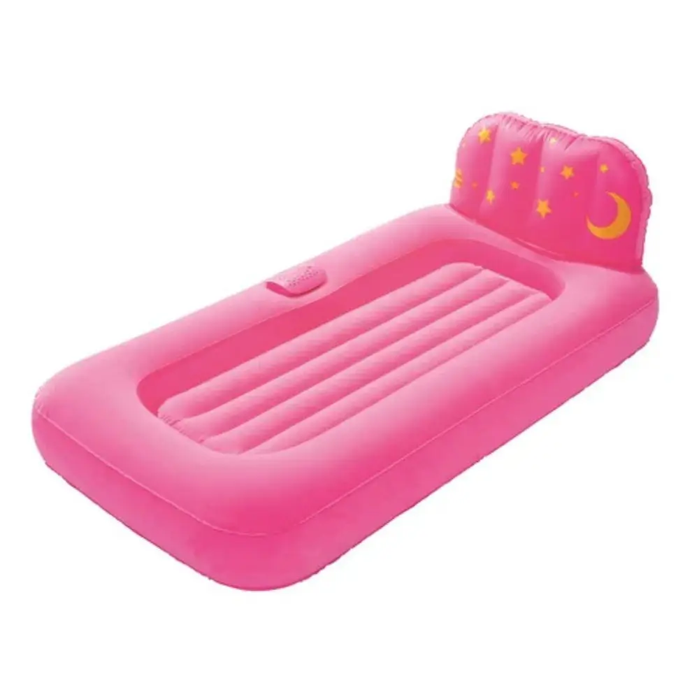 Bestway Cama Infantil Hinchable Flocada Bestway 67496 en color Rosa, 132 x 74 x 46 cm con Proyector de Figuras de Luz al Techo