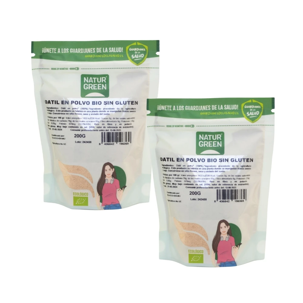 Dátiles en Polvo Bio 200g | Pack de 2x | Sin aditivos, ecológico y sin azúcares añadidos | Naturgreen