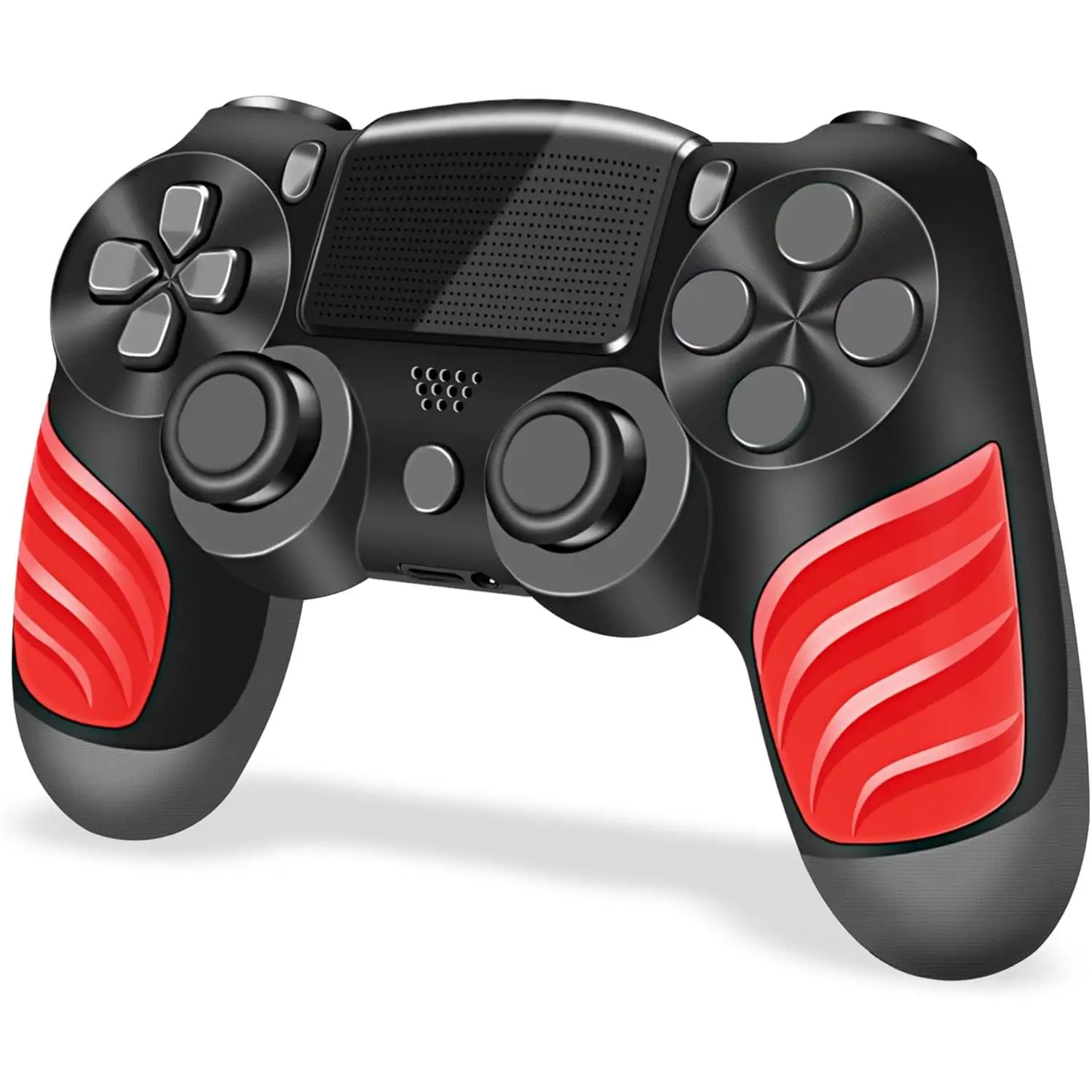 Wireless Controller for PS4, with double vibration, 6-axis motion sensor, and 1000mAh battery for up to 10 hours use; includes USB charging cable and thumb grips for enhanced gameplay experience.