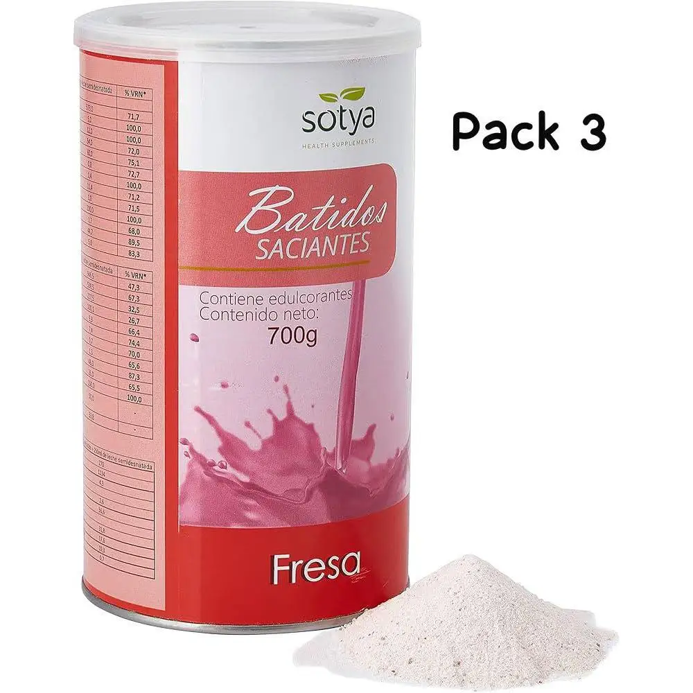 Pack 3 Batido saciante sabor Fresa 600 g sotya