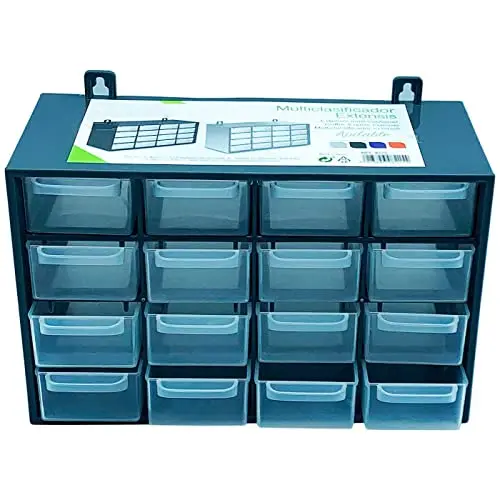 Cajoneras Gavetas Organizadoras Tornillos, Organizador apilable de plástico con 16 cajones para Herramientas pequeñas, Clasificador 16 Compartimiento apilable, Cajonera Multiusos de Material plástico,