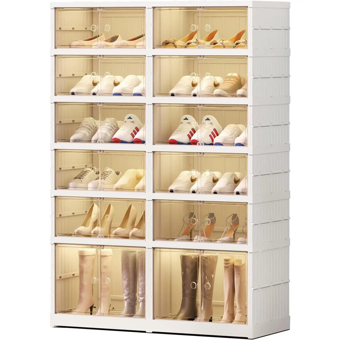 DECODEKO-Gabinete de almacenamiento de zapatos plegable, transparente y apilable, caja de almacenamiento de zapatos de plástico, armario de exhibición de zapatos: sin instalación para la entrada,