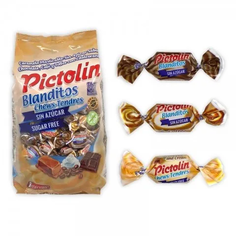 PICTOLIN BLANDITO Sabor TOFFEE, NATA-CAFE & CHOCOLATE - Caramelo Masticable SIN AZUCAR - Bolsa 1KG