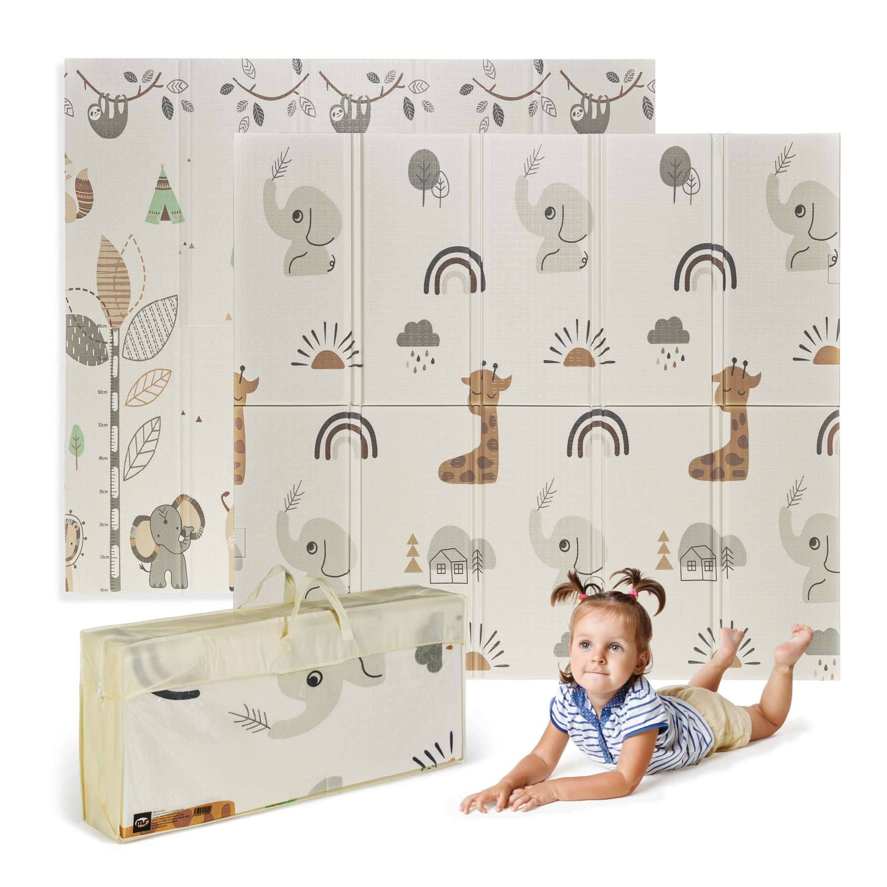 MS BabyWorld Tapete de juegos Fancy - Alfombra de Juegos para Bebé 180x200x1.5 cm - Doble Cara, Tapete Muy acolchado (1.5 cm Grosos), Plegable y con Bolsa de transporte - Ideal para regalo