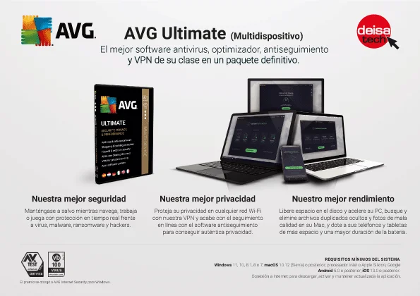 AVG Ultimate 2025 - Antivirus with AVG Secure VPN and AVG TuneUp to streamline your PC | 10 devices | 1 year | In box | PC/Mac |