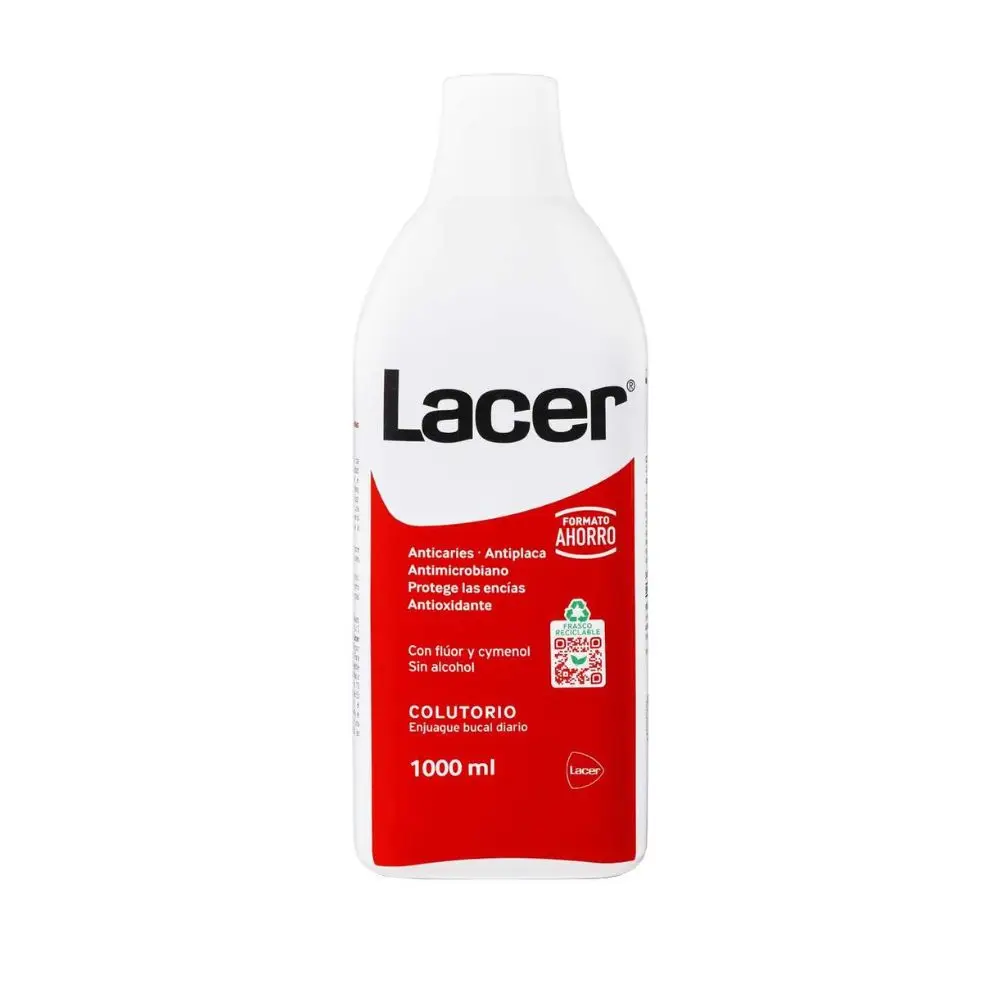 Lacer Colutorio 1000 ml Sin Alcohol- Cuidado Bucal , Combate Caries, Mal aliento y Refuerza el Esmalte