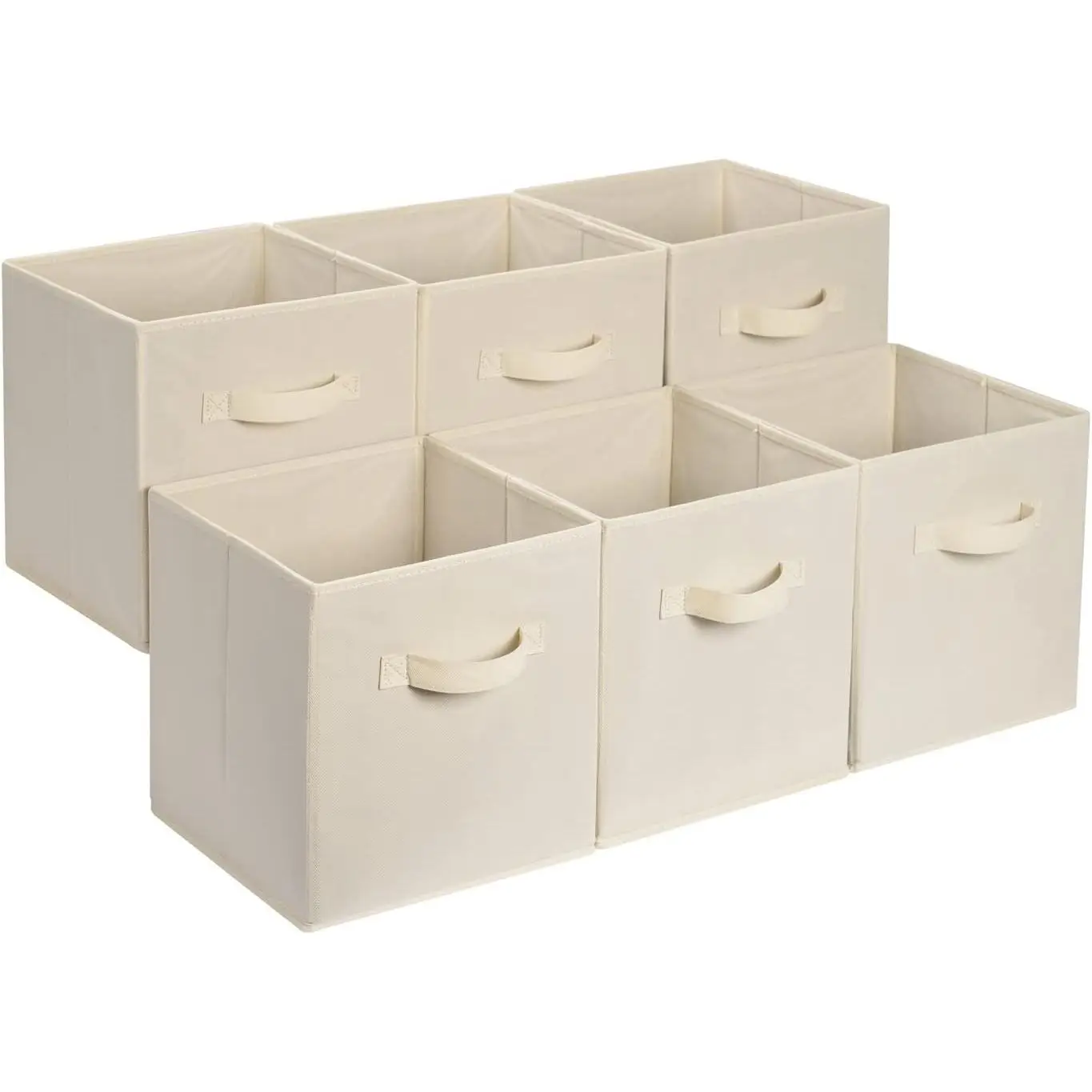 Cubos de almacenamiento, de tela, plegables, con asas, 33x33x33 cm, color beige, juego de 6