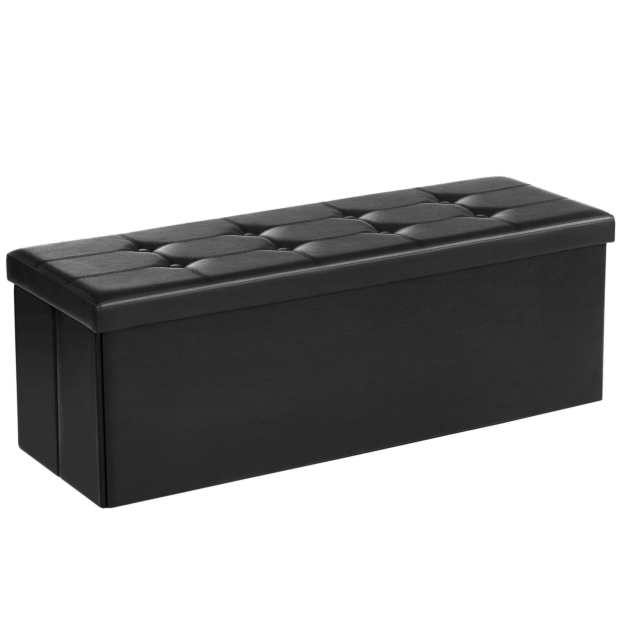 SONGMICS Puff Almacenaje, Baúl de Almacenaje Plegable, 38 x 110 x 38 cm, Taburete Reposapiés, Banco de Cubo, Soporta hasta 300 kg, para Sala de Estar, Dormitorio, Entrada, Negro/Blanco/Gris Oscuro