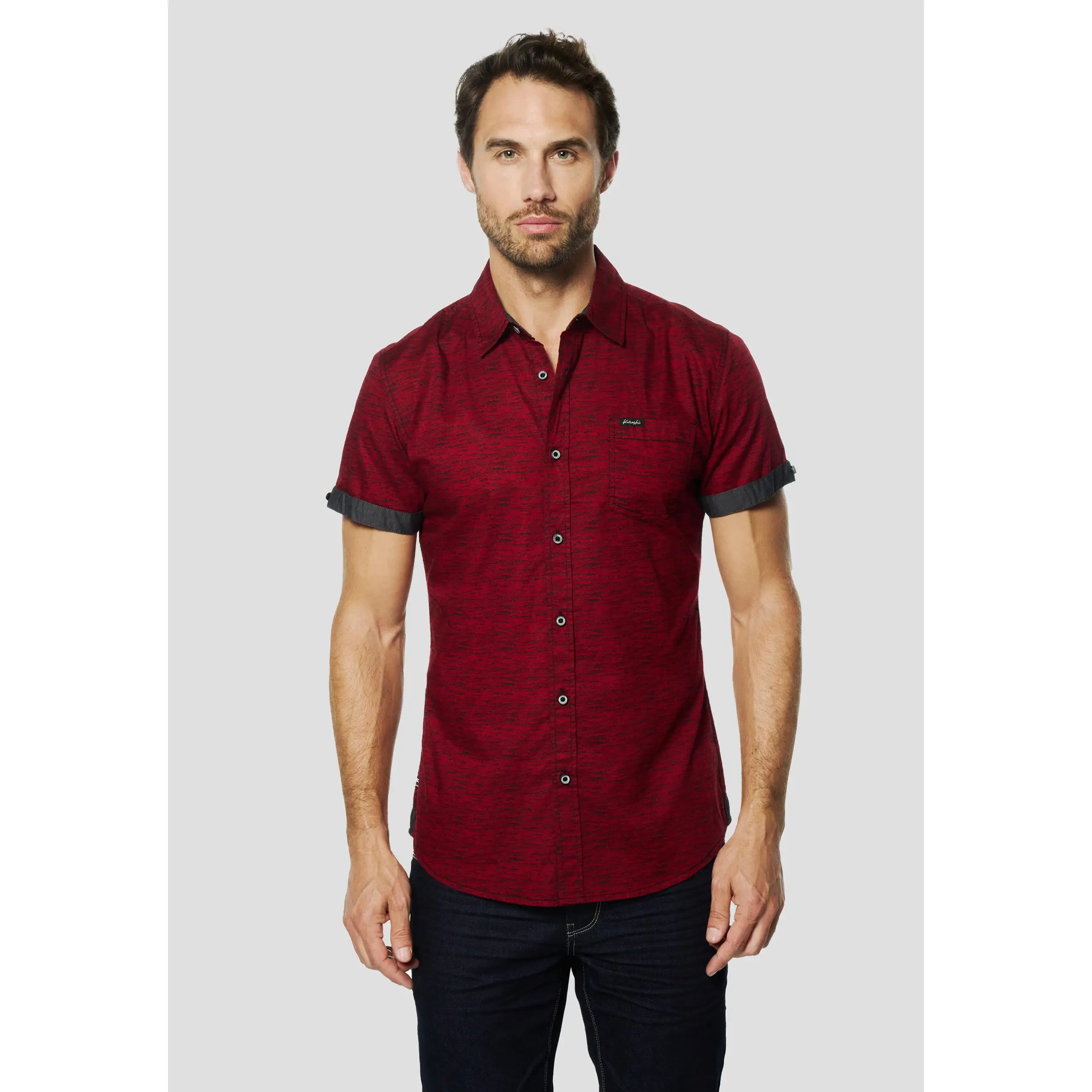 Koroshi Camisa Hombre Manga Corta Popelín Algodón Bolsillo – Koroshi 2611CC31