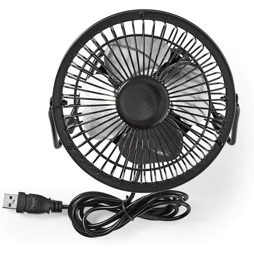 Ventilador USB ultrasilencioso con rotación ajustable 360° arriba y abajo, estructura metálica estable, interruptor de control, tamaños compacto 150 x 95 x 150 mm o 190 x 95 x 190 mm, cable de 1,2 m
