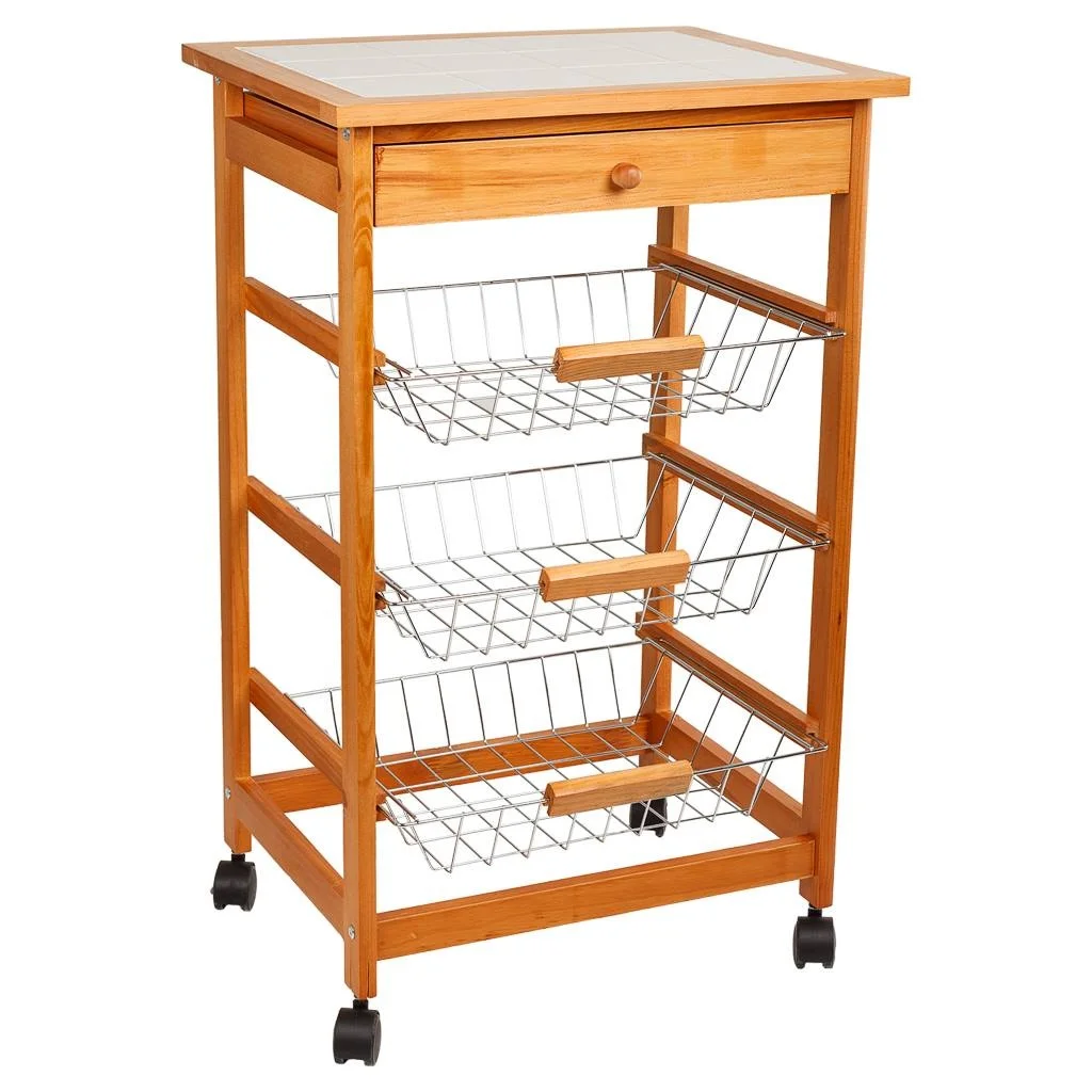 Wonderlust Deco - Carro de cocina de madera marrón 47x37x76 Marrón 47x37x76h cm