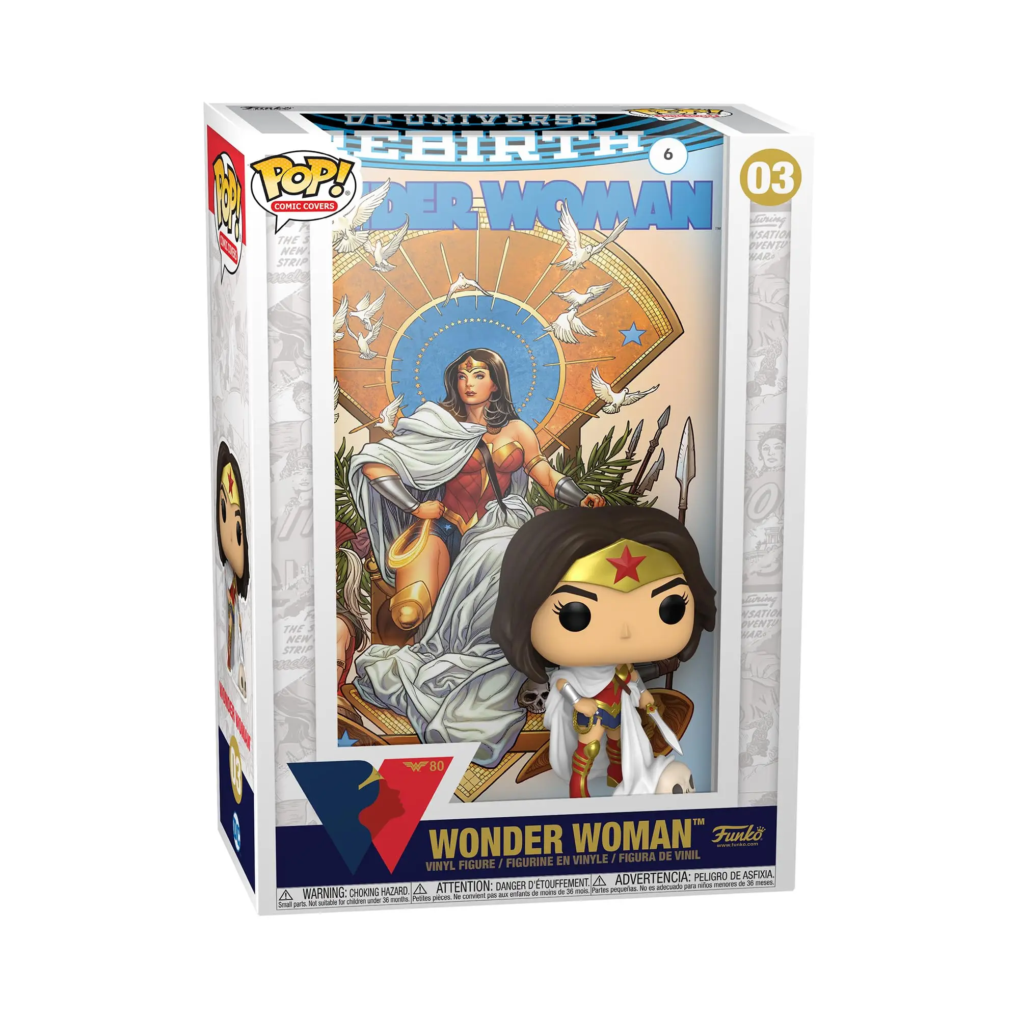 Funko Pop! Vinyl Comic Cover: Wonder Woman 80th – Wonder Woman – (Rebirth) On Throne – Figura De