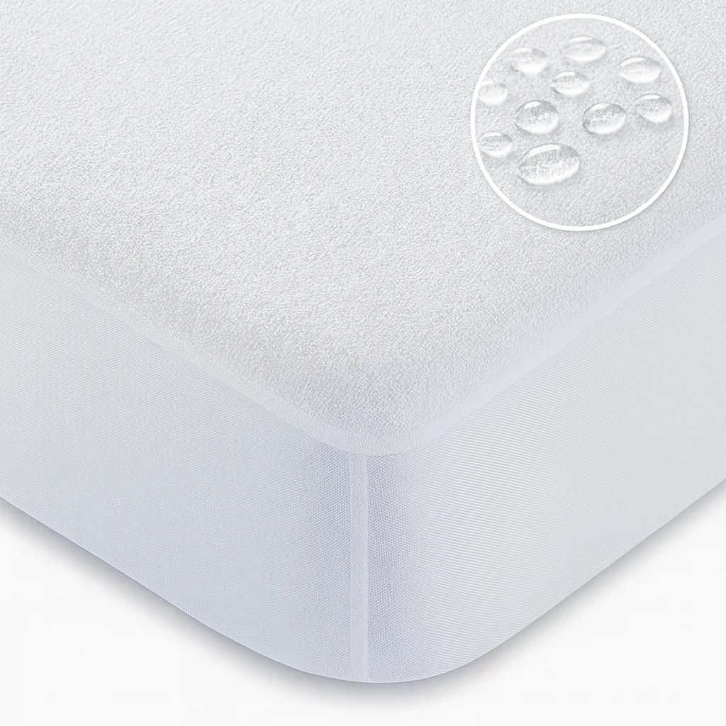 Protector de colchón impermeable de rizo, transpirable y silencioso, ajustable hasta 25 cm, lavable a máquina, para camas 90/105/135/150/180×200 cm