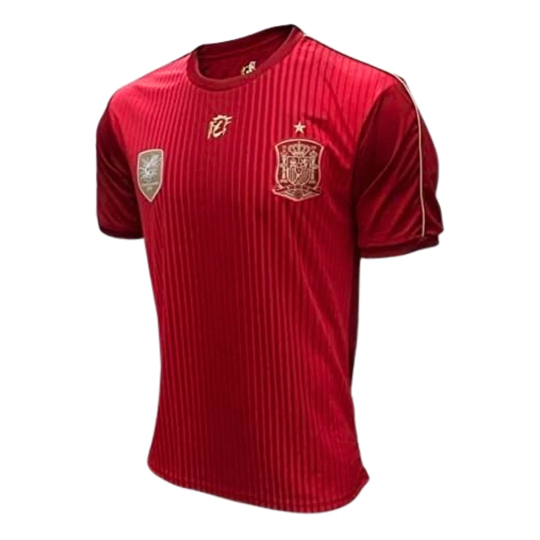 RFEF tshirt Andrés Iniesta 2014 2015 official replica of the Royal Spanish soccer federation with logo and shield embroidered star world champions the red with vertical lines Spanish team