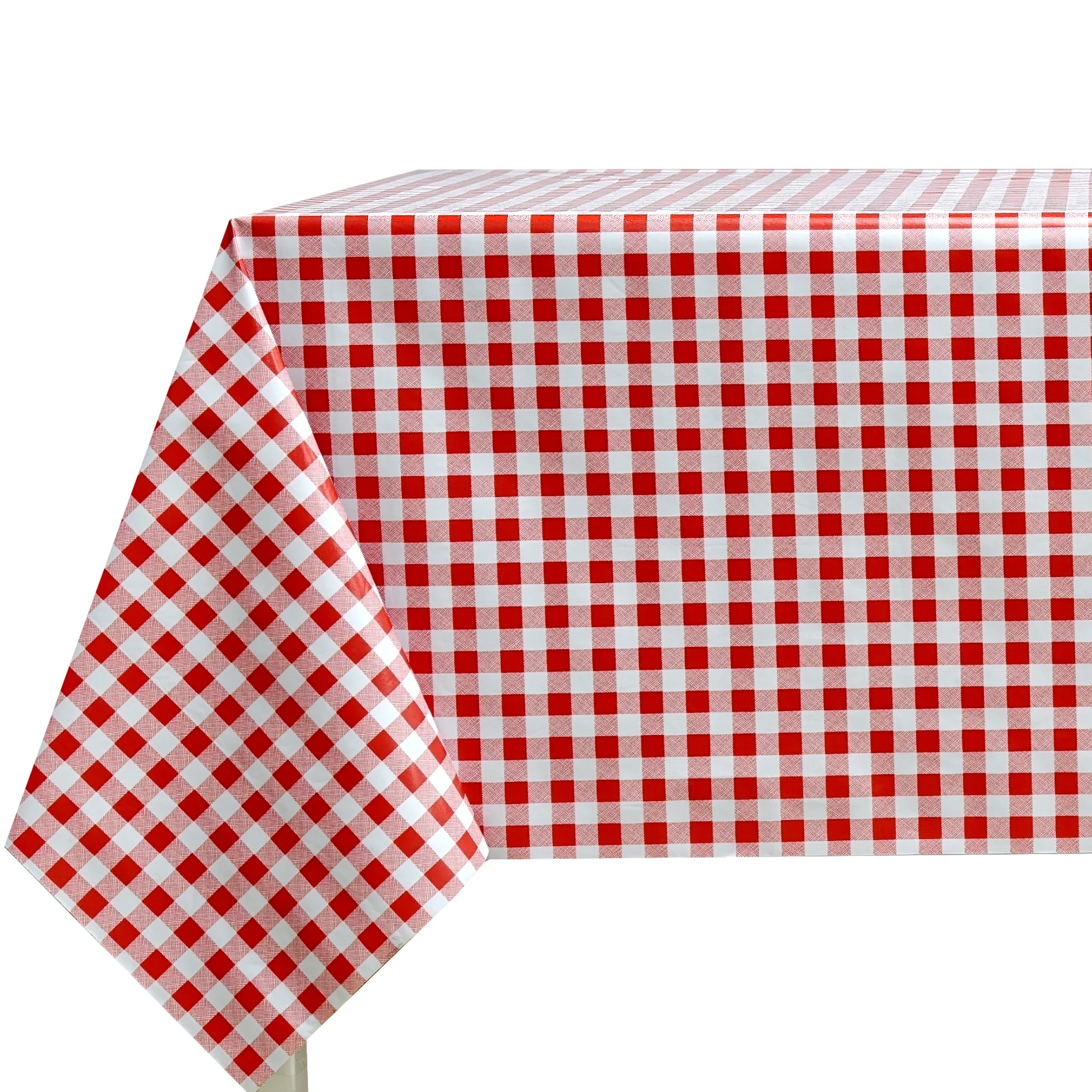 Mantel de PVC impermeable y antimanchas para mesa rectangular, diseño cuadros rojos, fácil de limpiar, ideal para cocina y comedor.