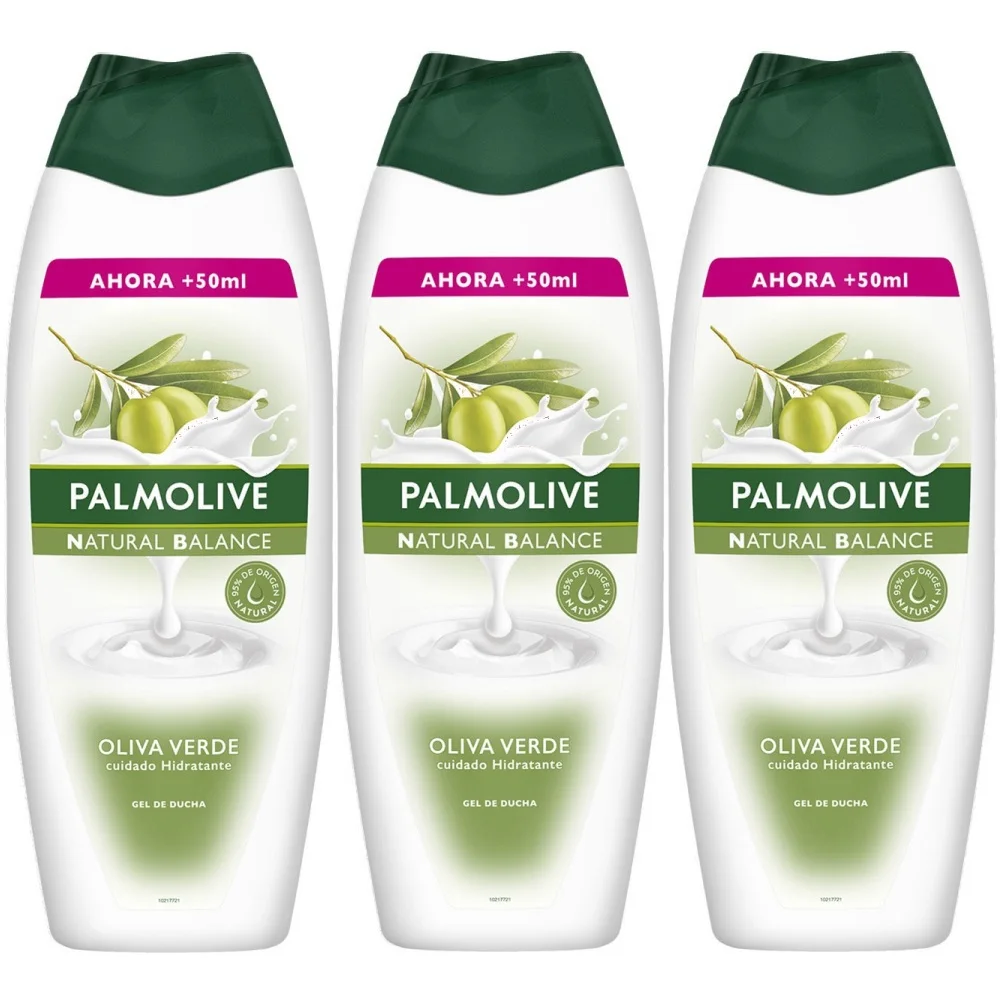 Palmolive Gel de Baño en Crema Natural Balance Oliva Verde cuidado Hidratante, Botella 550+50 ml, Pack 3 uds - Gel de ducha cremoso, agradable fragancia, ayuda a mantener la hidratación natural de la