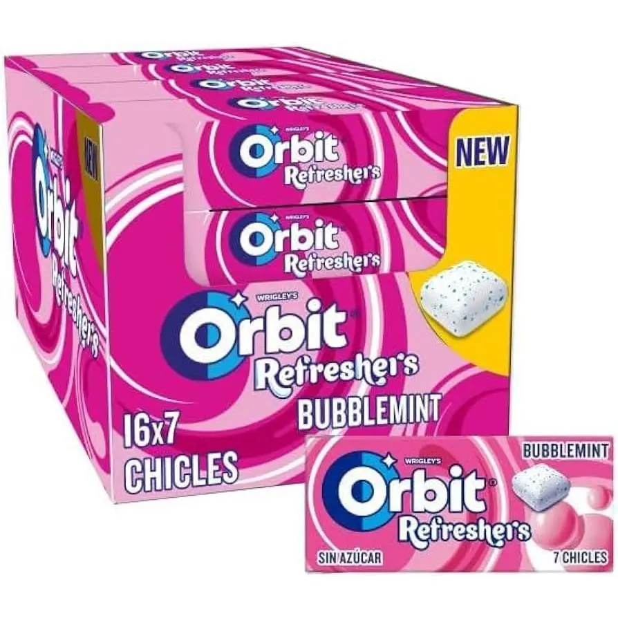 Mars Chicles Orbit Refreshers Sin Azúcar - Sabores: tropical, fresa - Caja con 16 cajitas handypack individuales