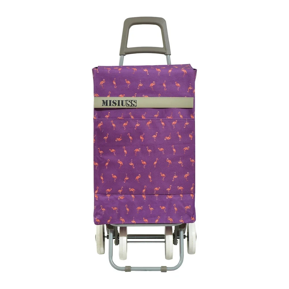 Shopping cart 4 wheels with 2 pockets Flamingo fuchsia quality shopping cart shopping bag