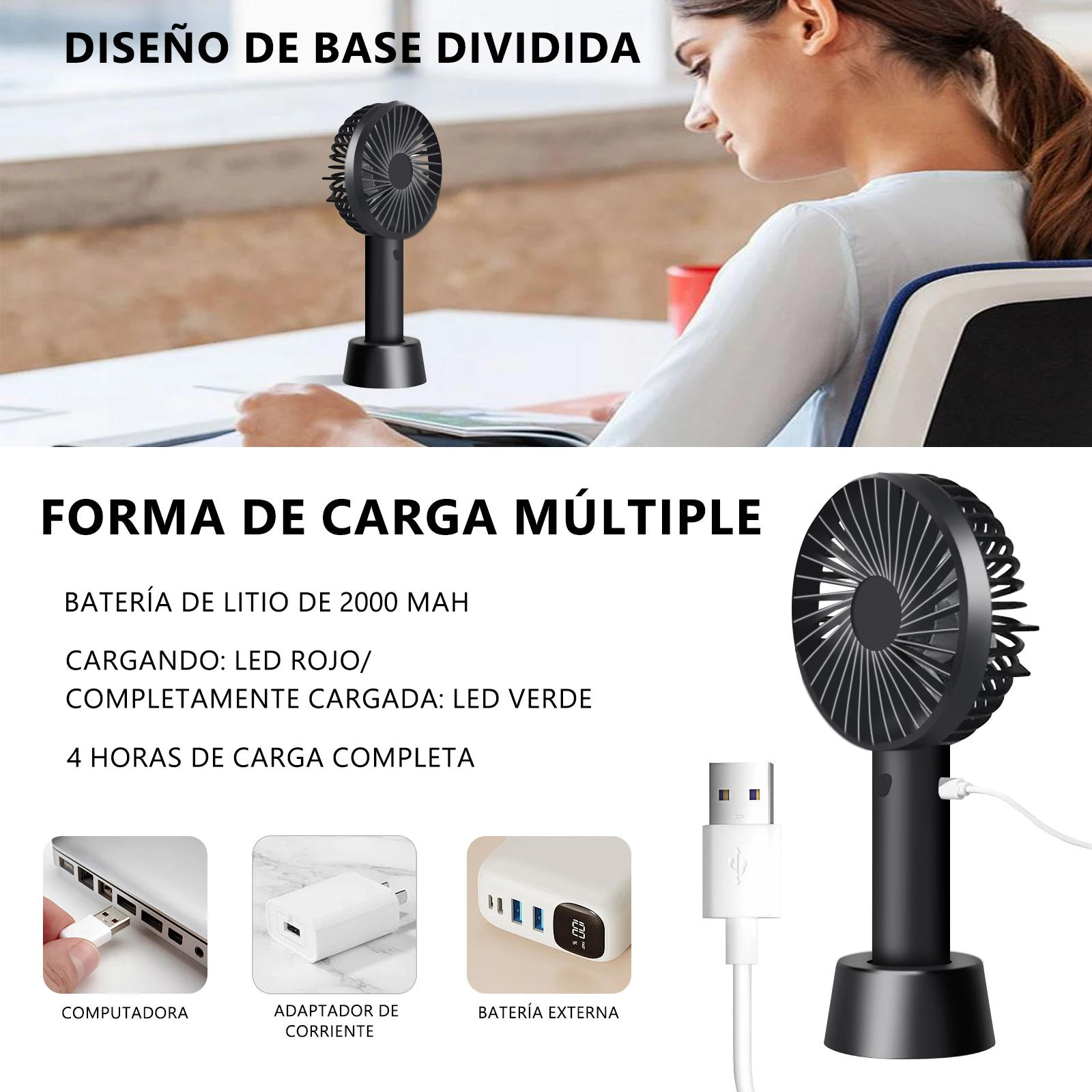 Easyspeed mini handheld fan, portable battery fan 3 adjustable speeds, long lasting, silent, usb charging