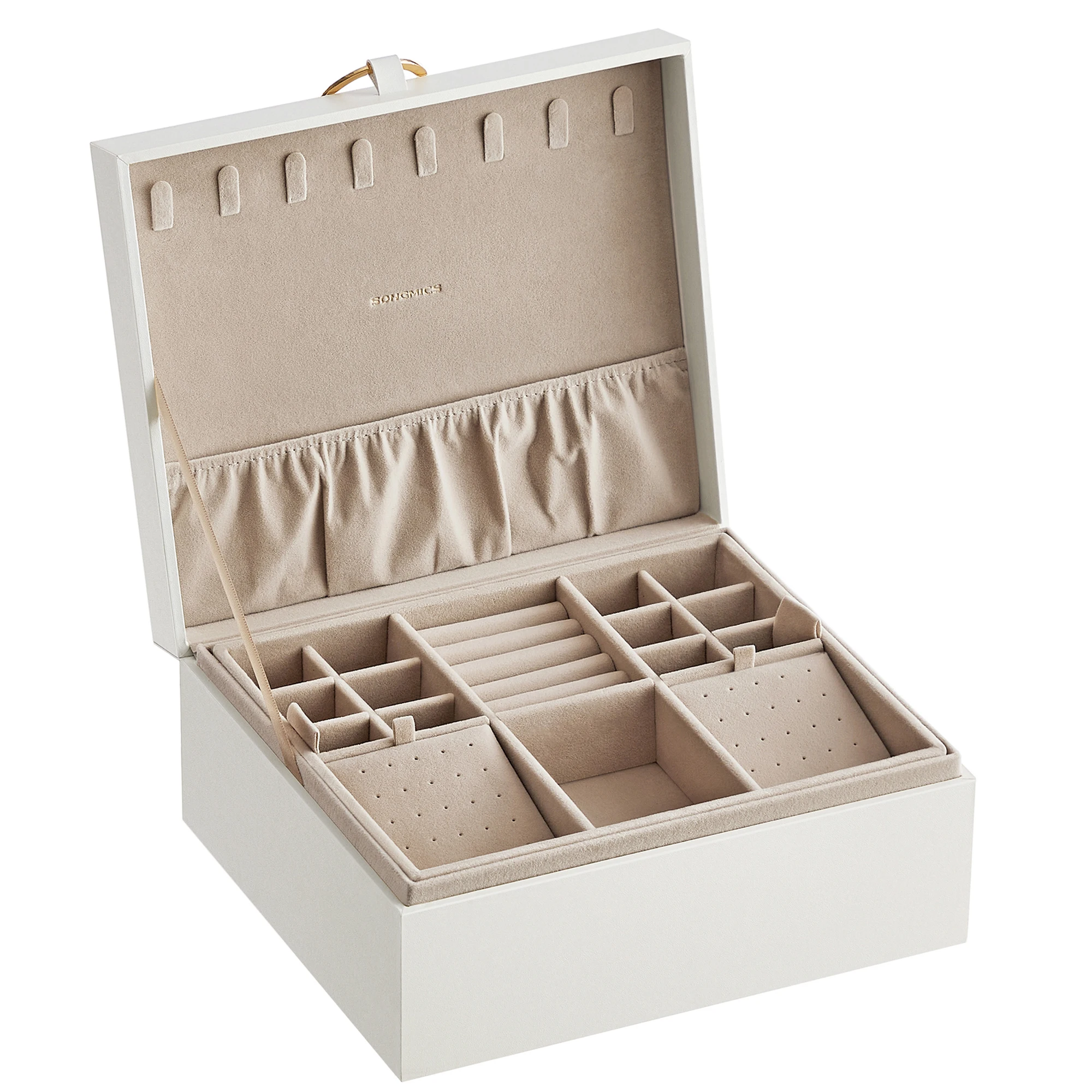 SONGMICS Portagioie a 2 Strati, Portagioie con Manico, Vassoio Portagioie Flessibile, Portagioie, Effetto Fluttuante, 20,5 x 24 x 11 cm, Idea Regalo, Bianco/Nero/Rosa Jelly, Regalo di Natale