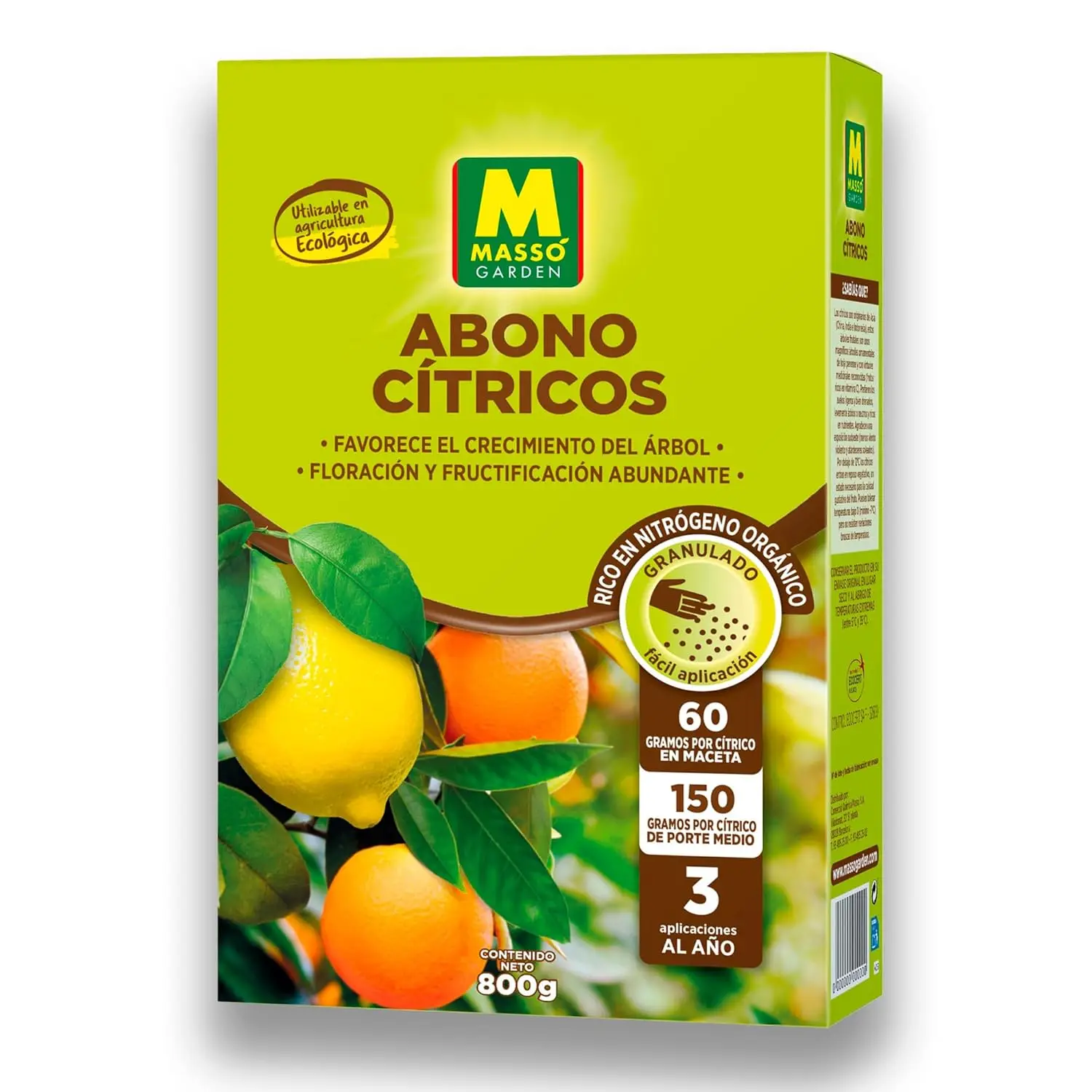 Abono ECOLÓGICO para Cítricos (Limoneros, Mandarinos, Naranjos...) de Gran Efecto Reverdesciente y Capacidad para Mejorar Frutos | Envase 800 GR | Apto Aplicación en Maceta y Suelo | Apto para agricultura ecológica  | Nexum+Market