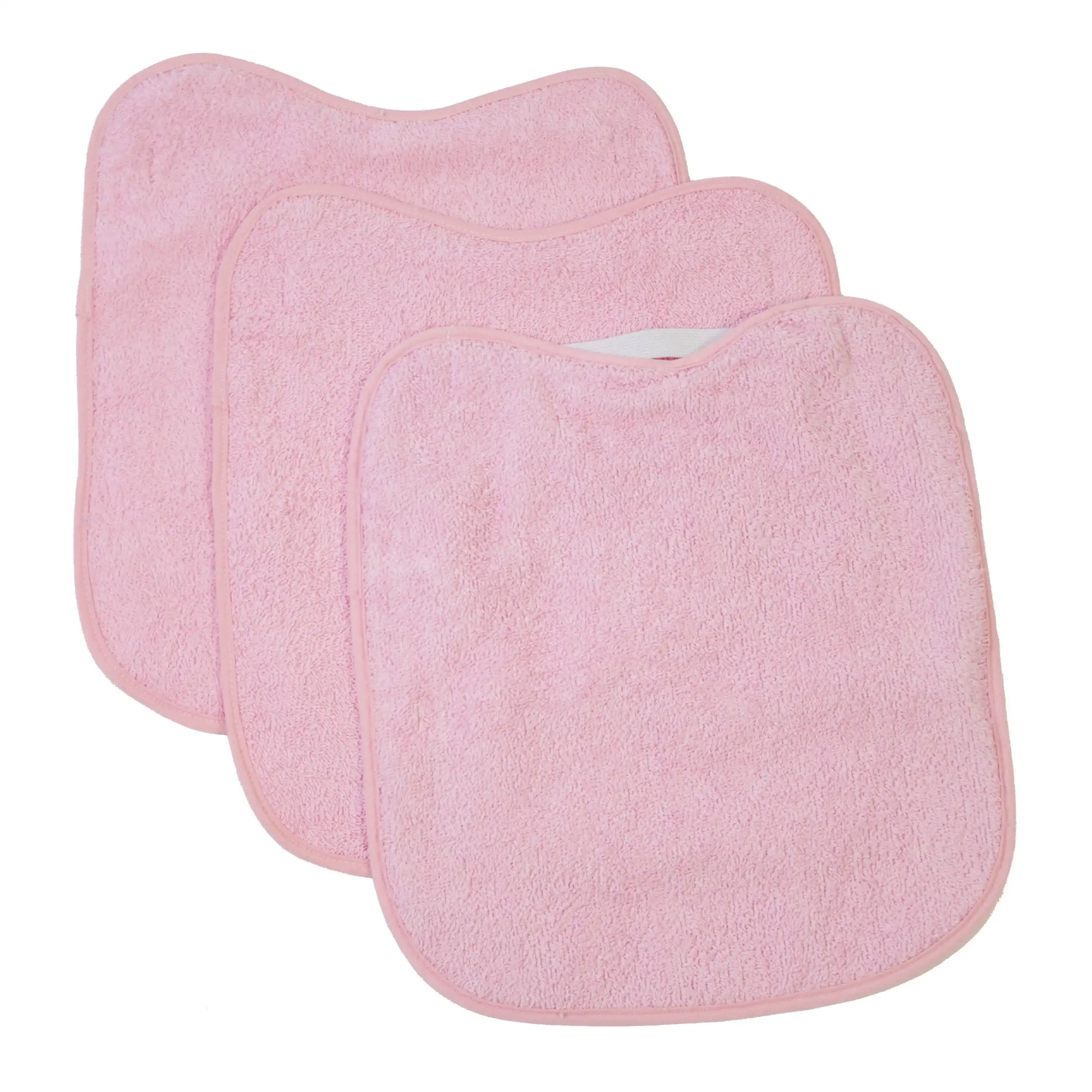 10XDIEZ Pack 3 baberos rizo guardería color  con elástico. lavables, exterior de rizo y reverso impermeable. medidas: 33x29cm - Prácticos y resistentes para bebés