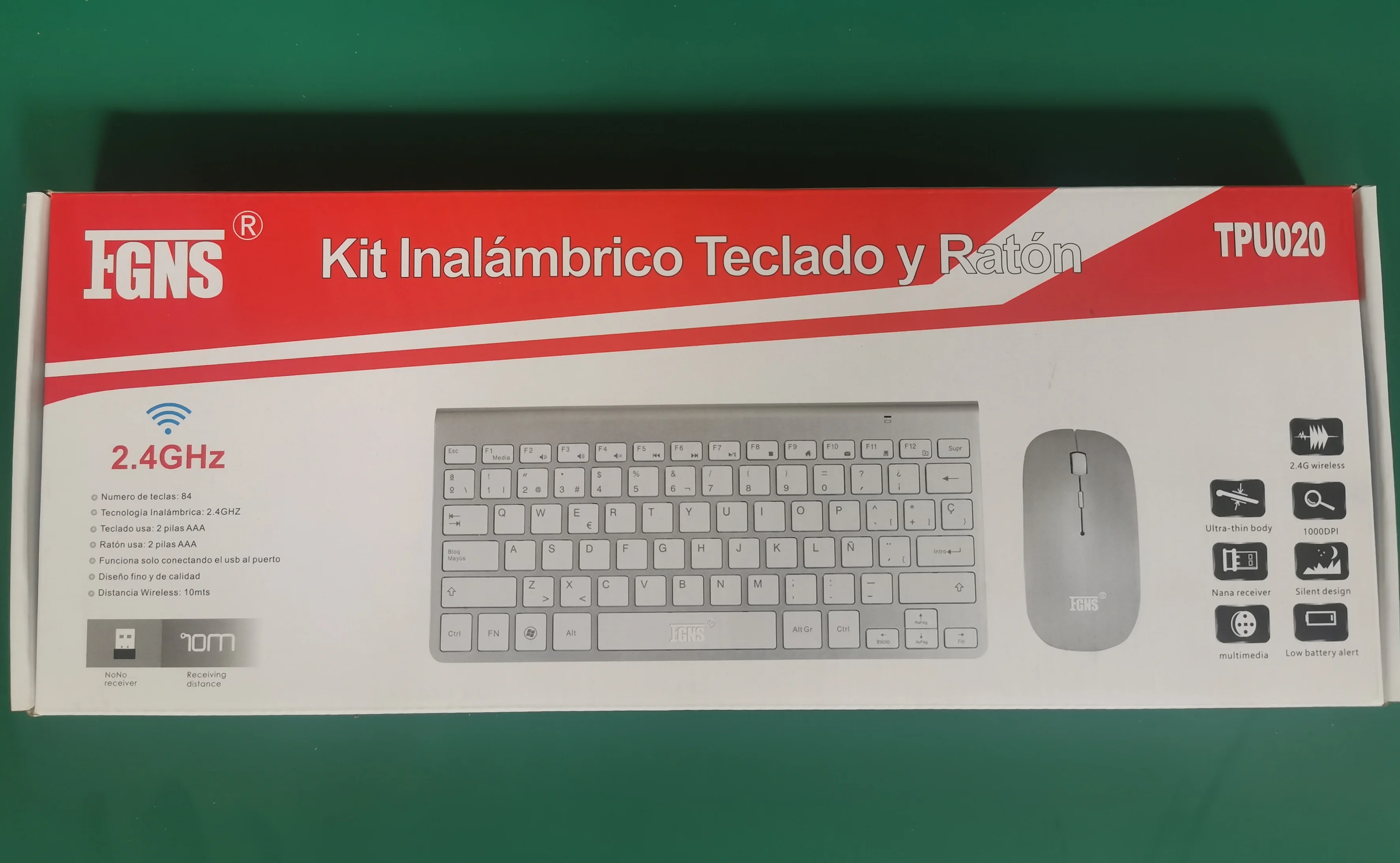 Fgns Compact Spanish Wireless Keyboard and Mouse, 2.4Ghz Minimalist Keyboard with 12 Multimedia Keys, 2.4Ghz Minimalist, Small and Ultra-Thin Design, Silent Portable, for Windows, Laptop, Computer,