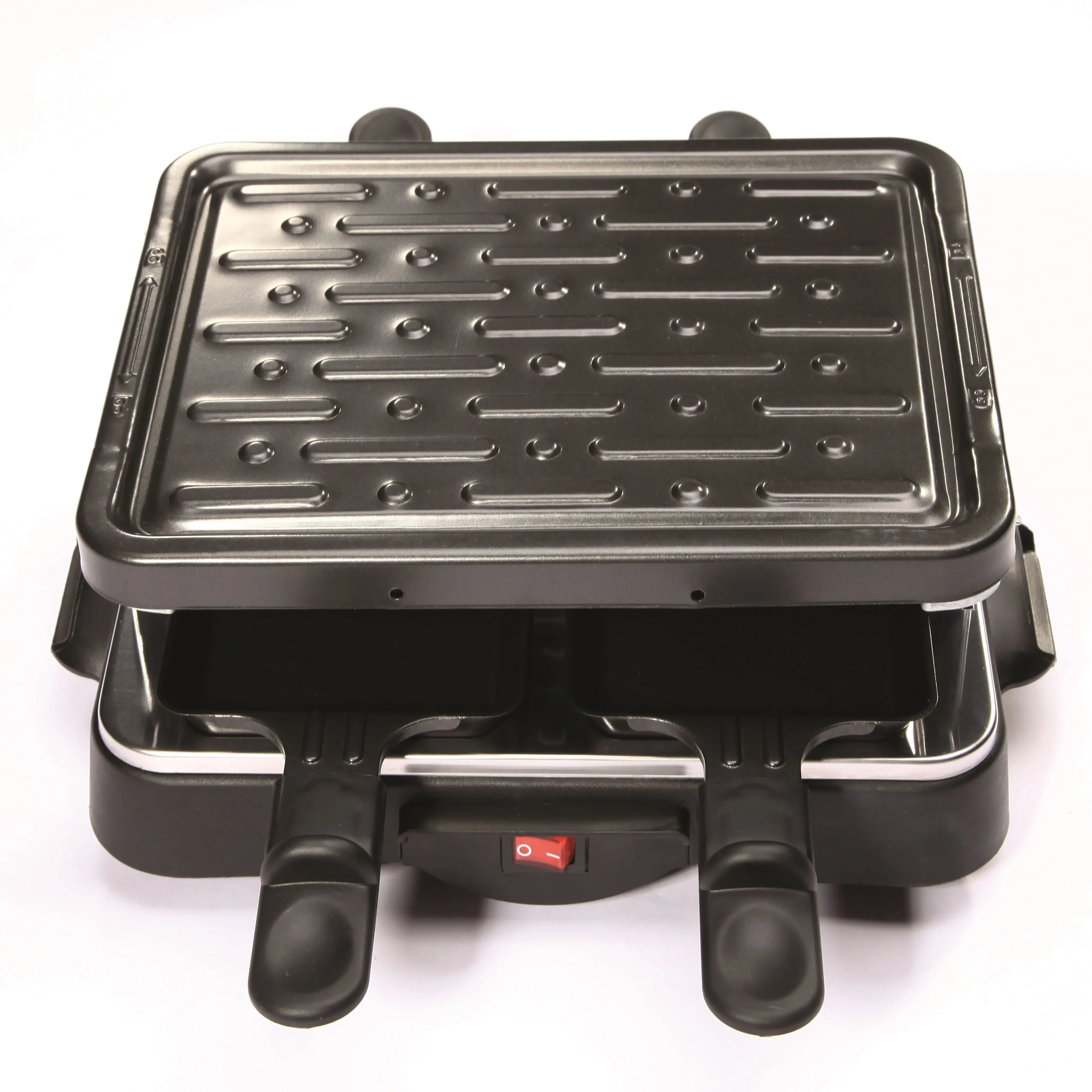 Jocca raclette: grill griddle with removable non-stick plate and removable with 4 individual pans with non-stick coating and heat-resistant handle along with 4 wooden spatulas. Temperature 200-210oc