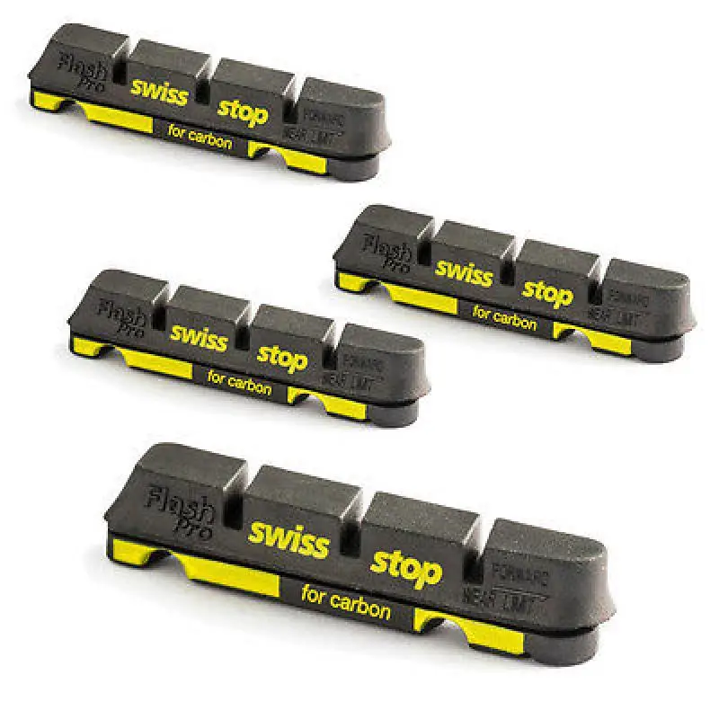 SwissStop Flash Pro Brake Pads Compatible Shimano-Sram for Carbon Rims, Kit of 4 Black Prince Pads for Bicycle Brakes, experience performance similar to aluminum rims.