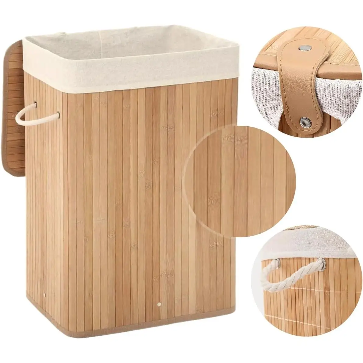 newty Cesto de Bambú con Tapa para la Ropa Sucia Compartimento Cubo Colada Lavandería Plegable con Asa de Cuerda Cesta de Almacenamiento Organizador Cubierta Bolsa Extraíble Laundry Basket Hamper Rectang Cuerda Trenzada Bolsa Interior Caña de Alta Calidad