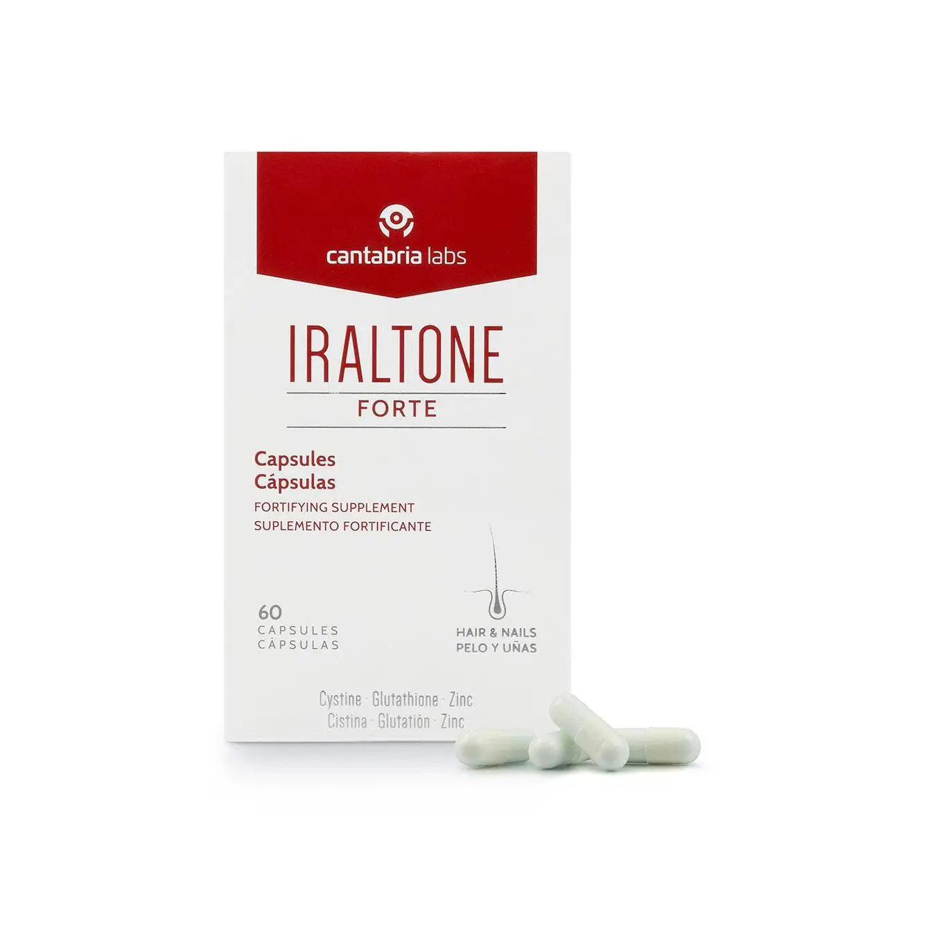 Complemento Alimenticio Iraltone Forte para Caída Capilar y Fortalecimiento de Cabello y Uñas