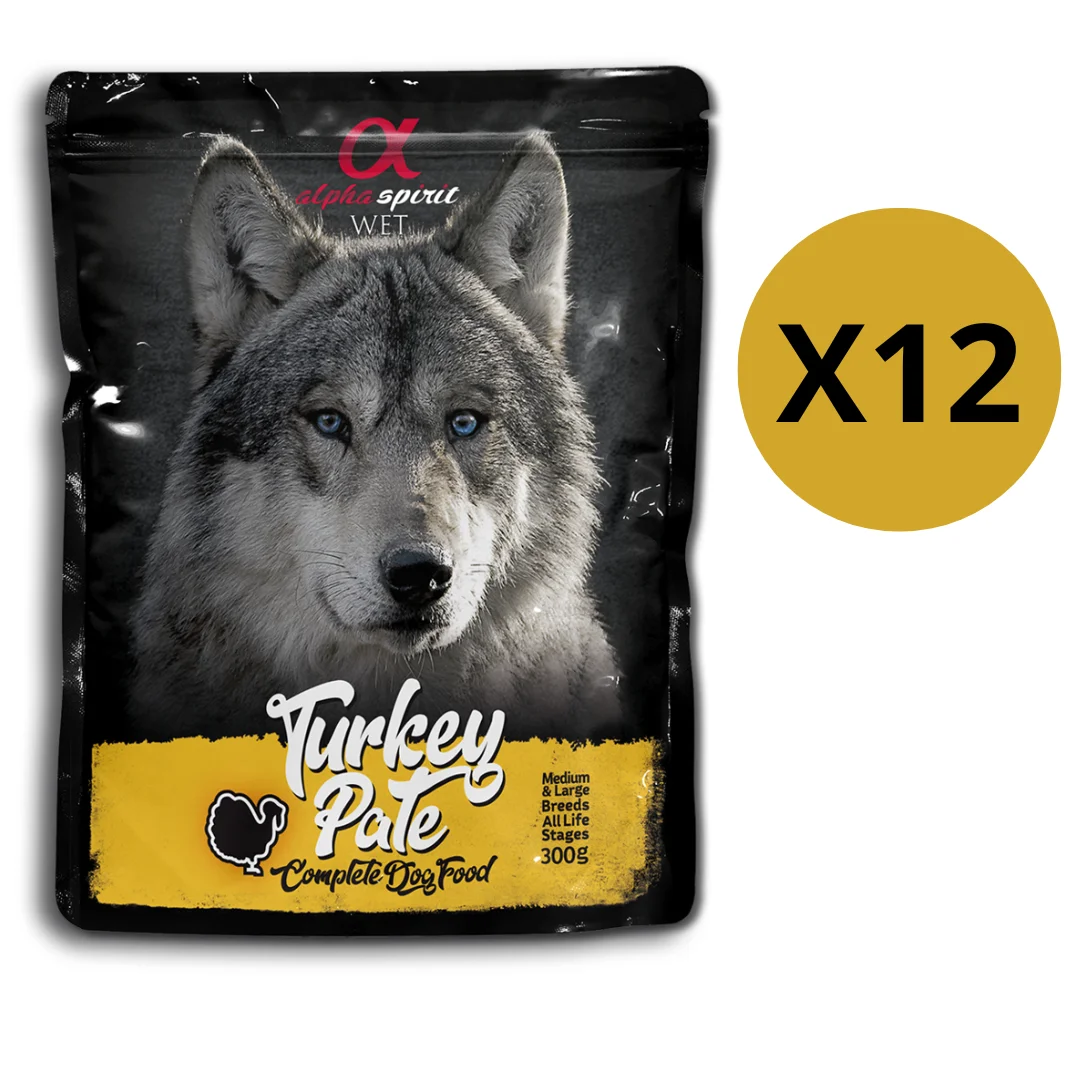 Alpha spirit Pate para Perro de pavo 300gr (Pack de 12 x 300g) Comida húmeda para perros