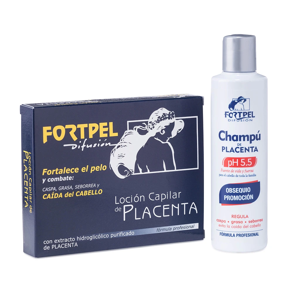 Valquer Pack 6 viales placenta 6×15 ml + Champú placenta 200 ml. Pack diseñado para combatir: caída,